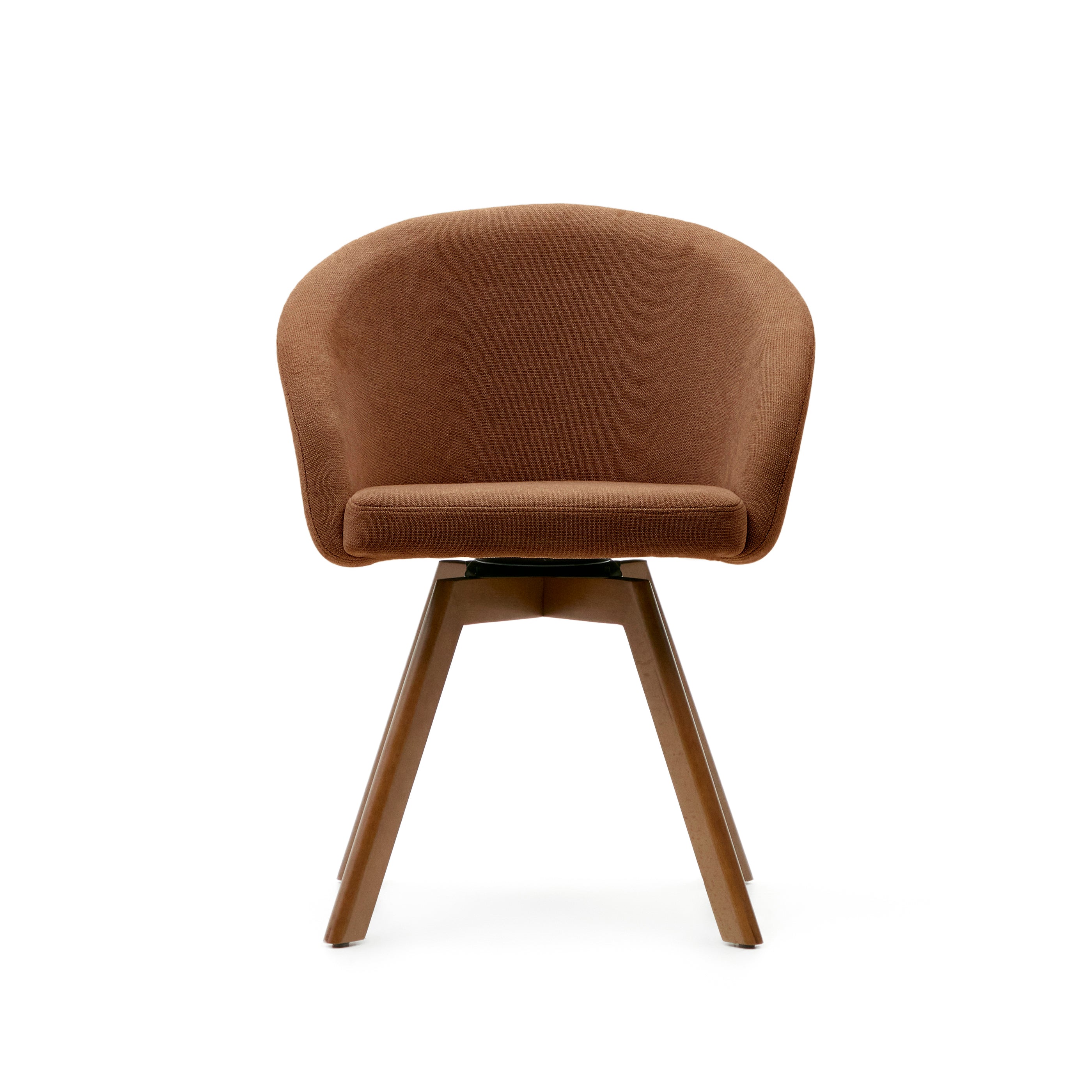 Marvin brown chenille swivel chair with legs made of solid beech wood, walnut finish