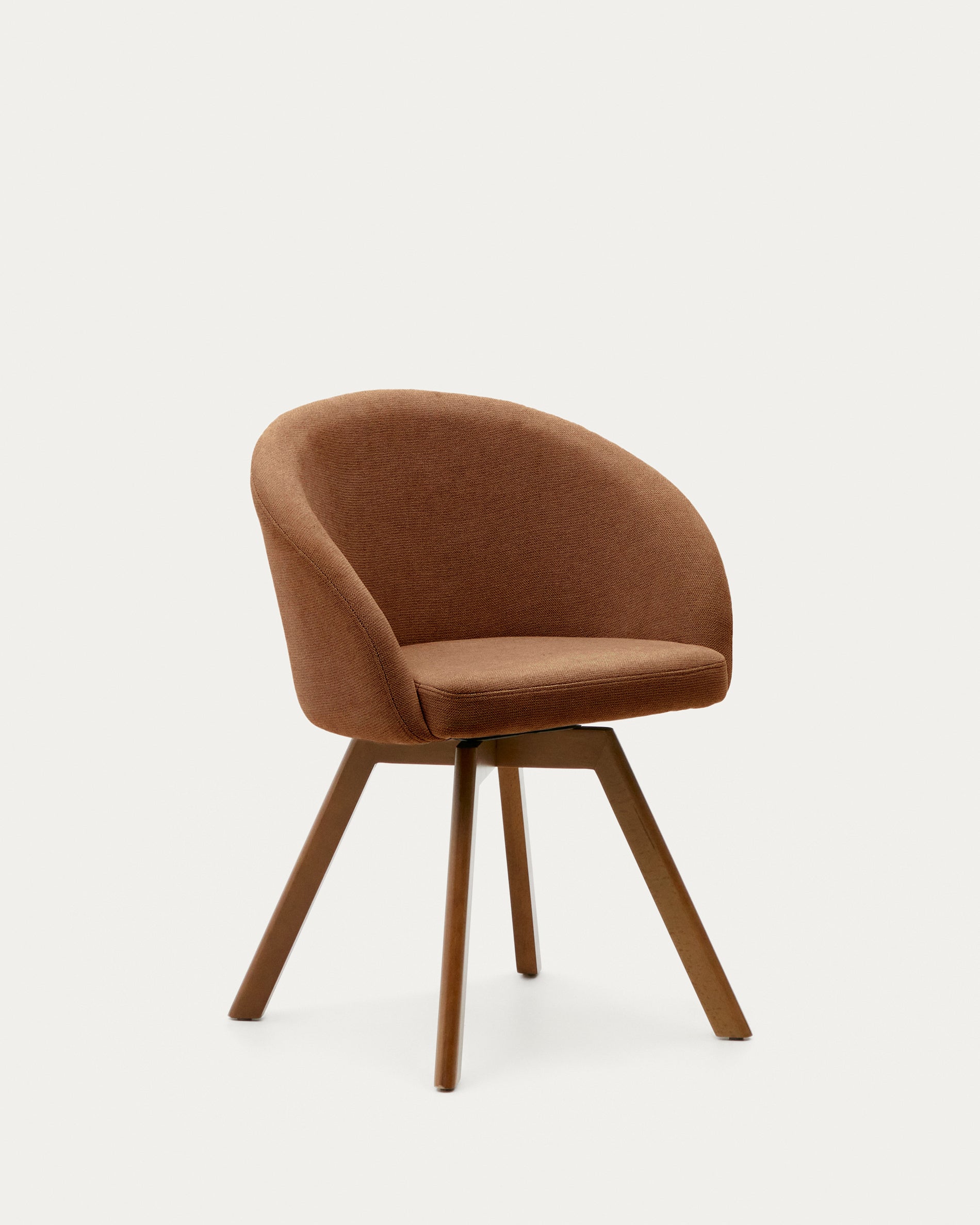 Marvin brown chenille swivel chair with legs made of solid beech wood, walnut finish