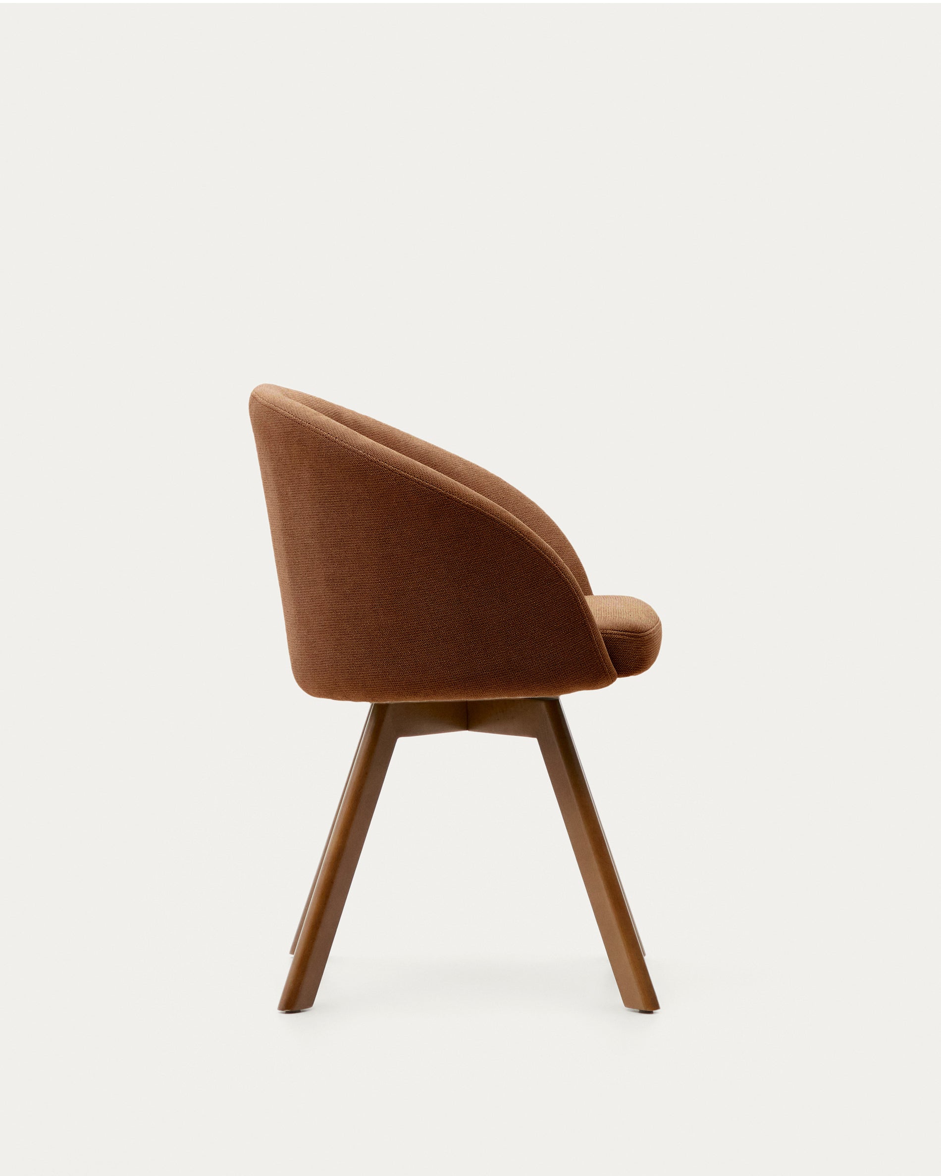 Marvin brown chenille swivel chair with legs made of solid beech wood, walnut finish