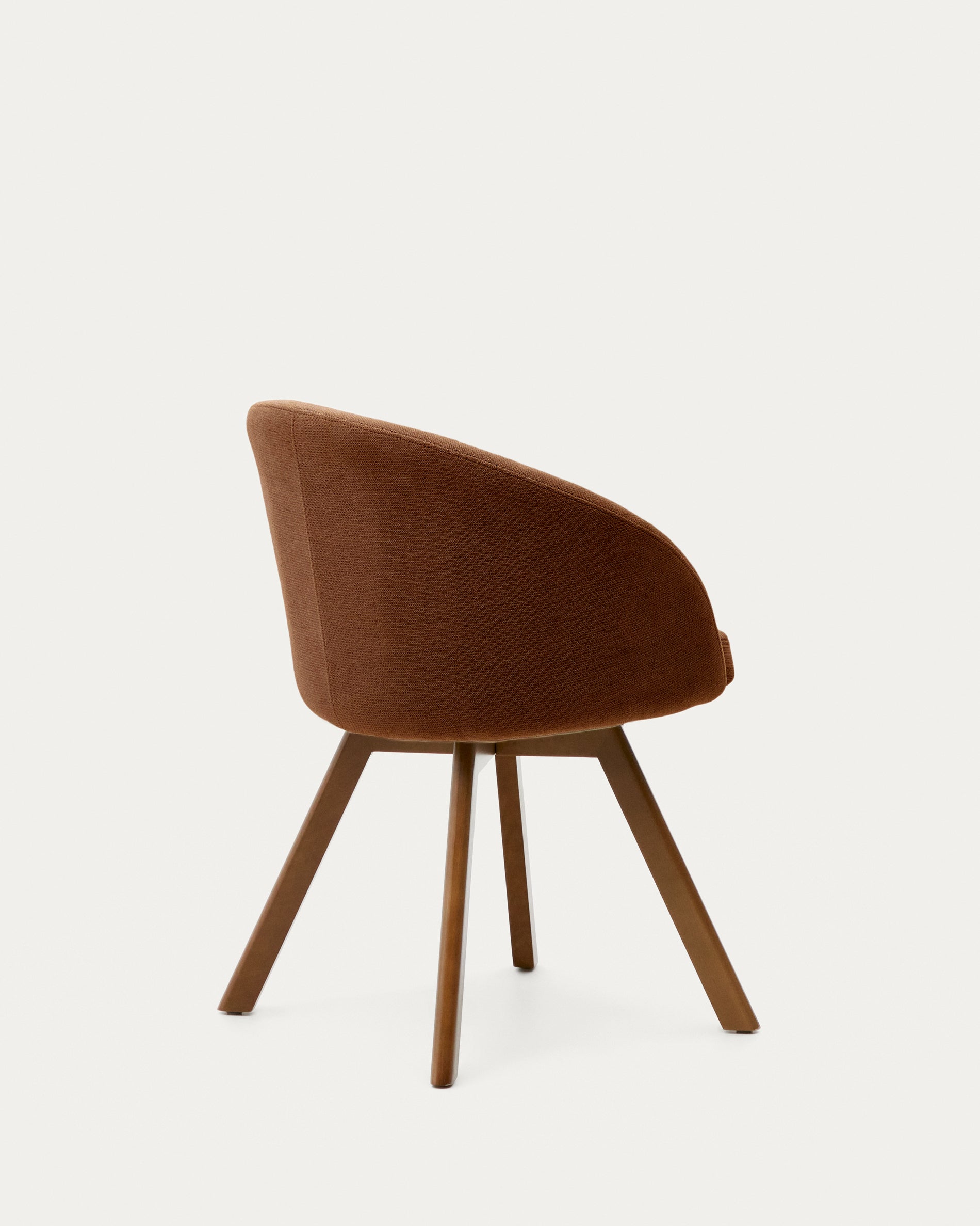 Marvin brown chenille swivel chair with legs made of solid beech wood, walnut finish