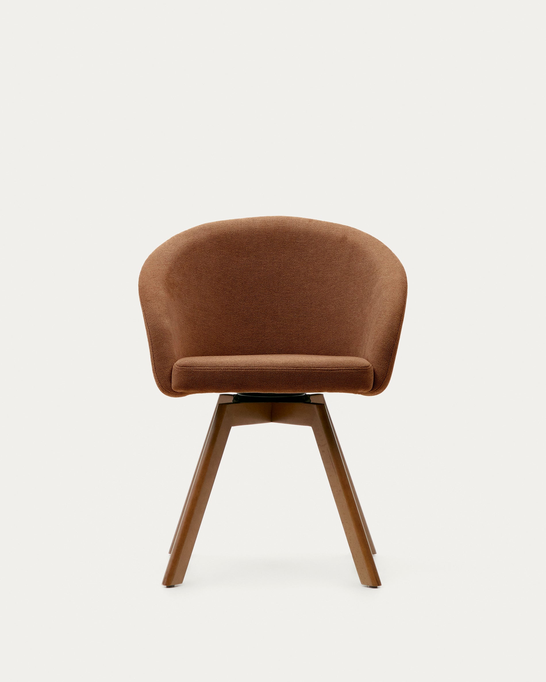 Marvin brown chenille swivel chair with legs made of solid beech wood, walnut finish