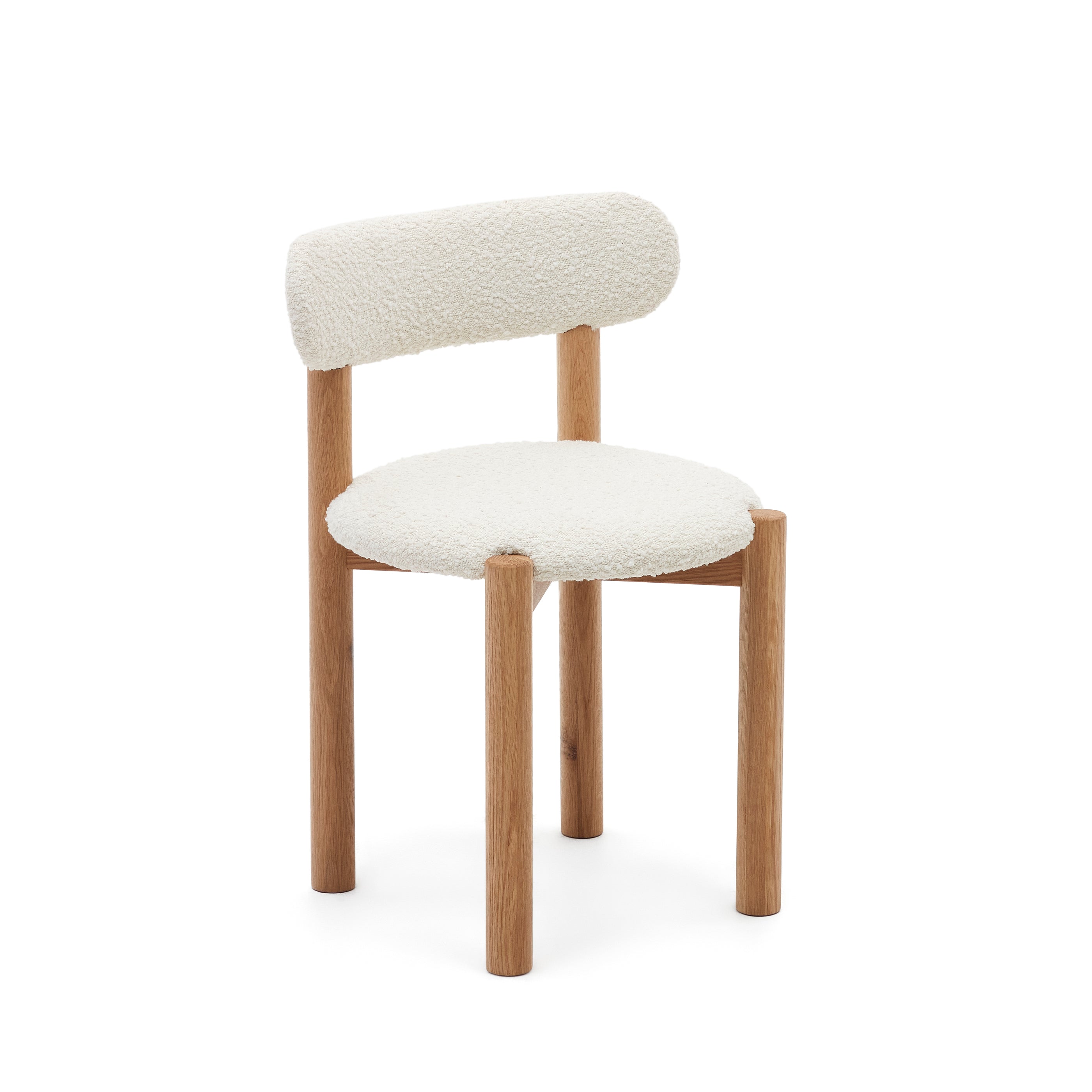 Nebai chair in white bouclé and solid oak wood structure with natural finish - Product Image