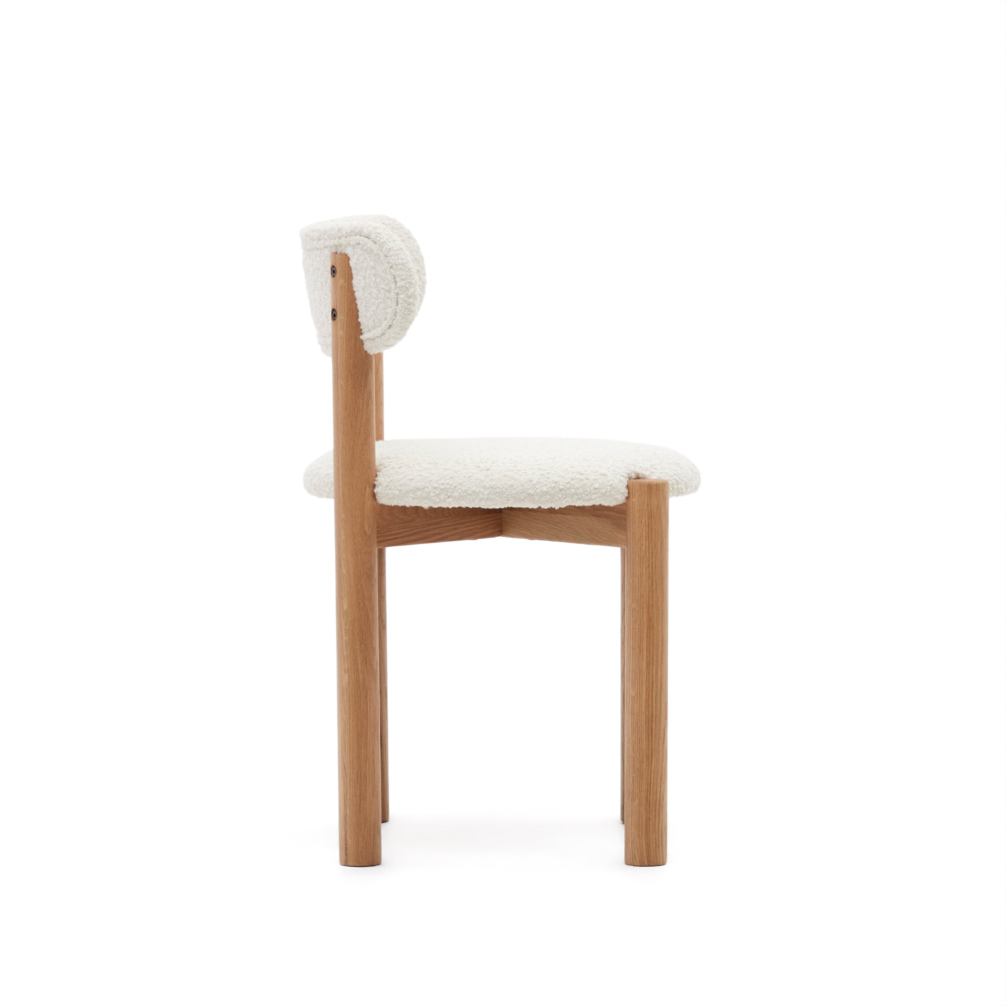 Nebai chair in white bouclé and solid oak wood structure with natural finish - Product Image