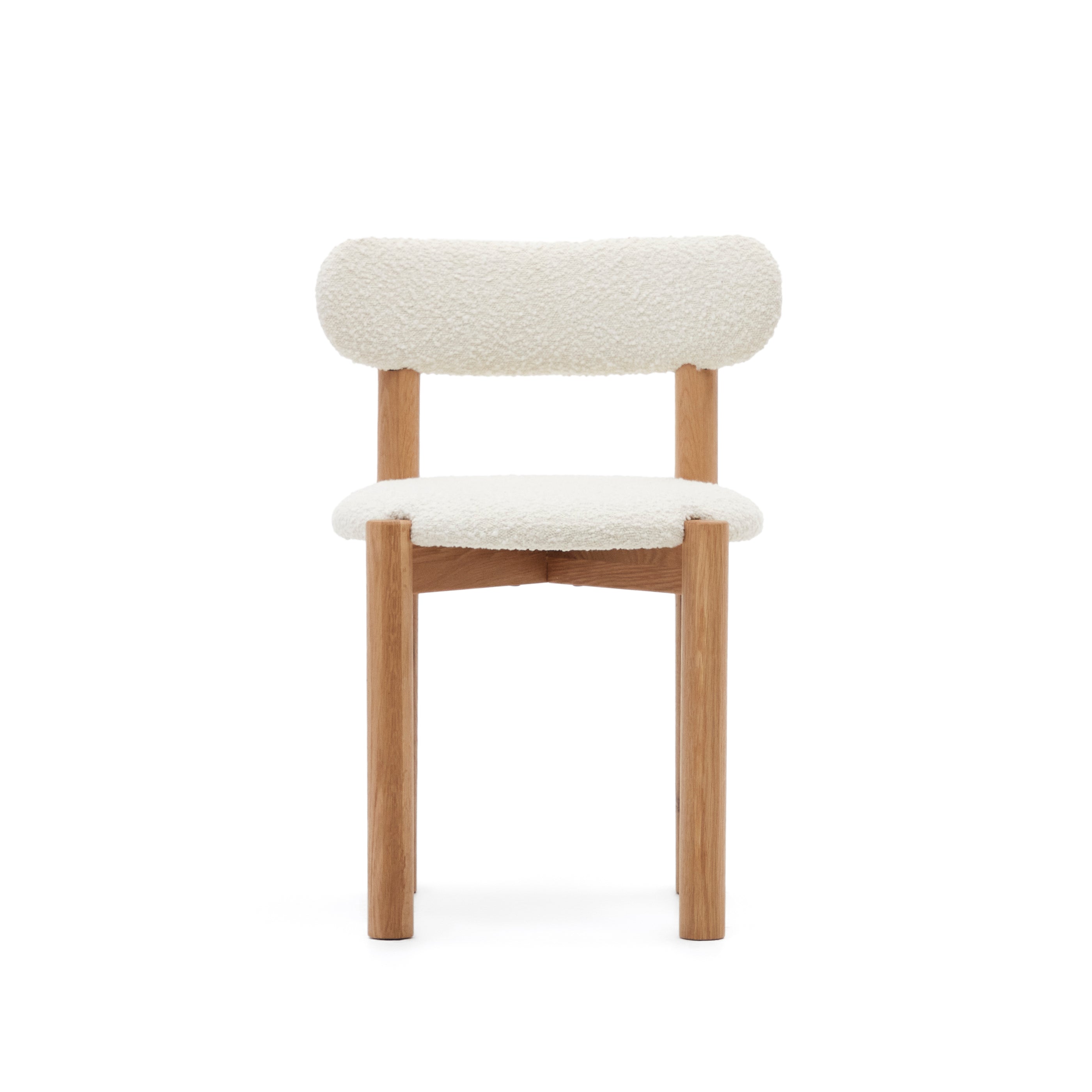 Nebai chair in white bouclé and solid oak wood structure with natural finish - Product Image