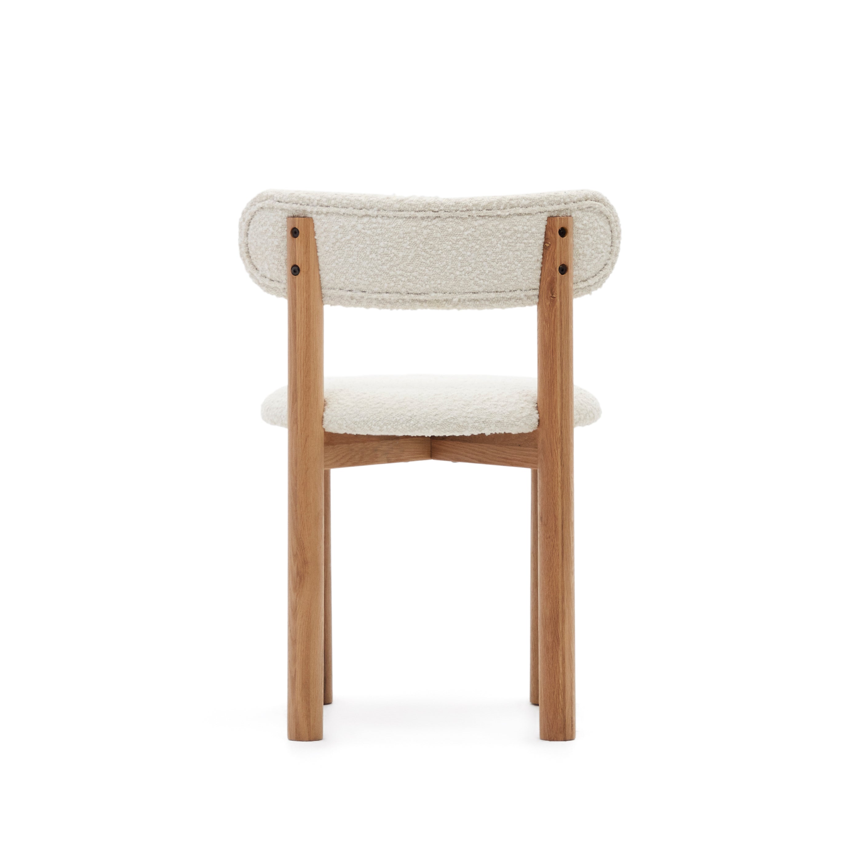 Nebai chair in white bouclé and solid oak wood structure with natural finish - Product Image