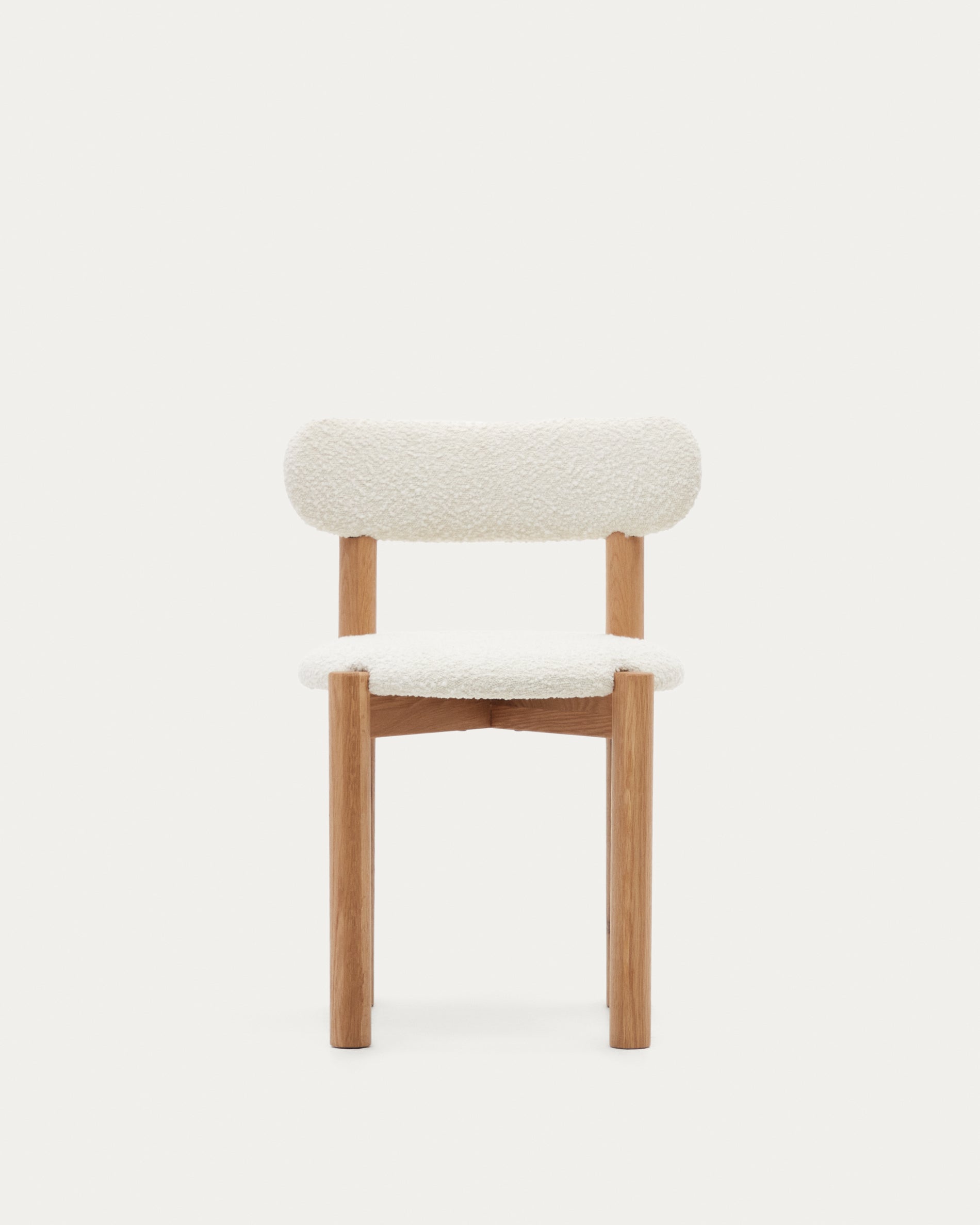 Nebai chair in white bouclé and solid oak wood structure with natural finish - Product View