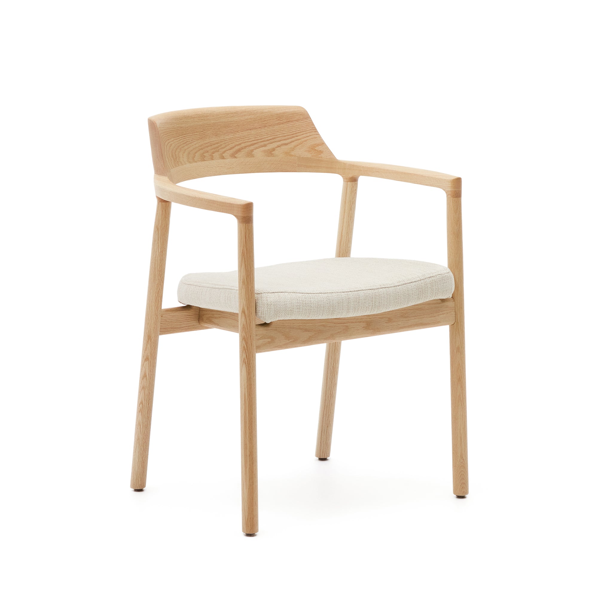 Low chair with removable cover beige chenille, solid oak wood with natural finish FSC Mix Credit