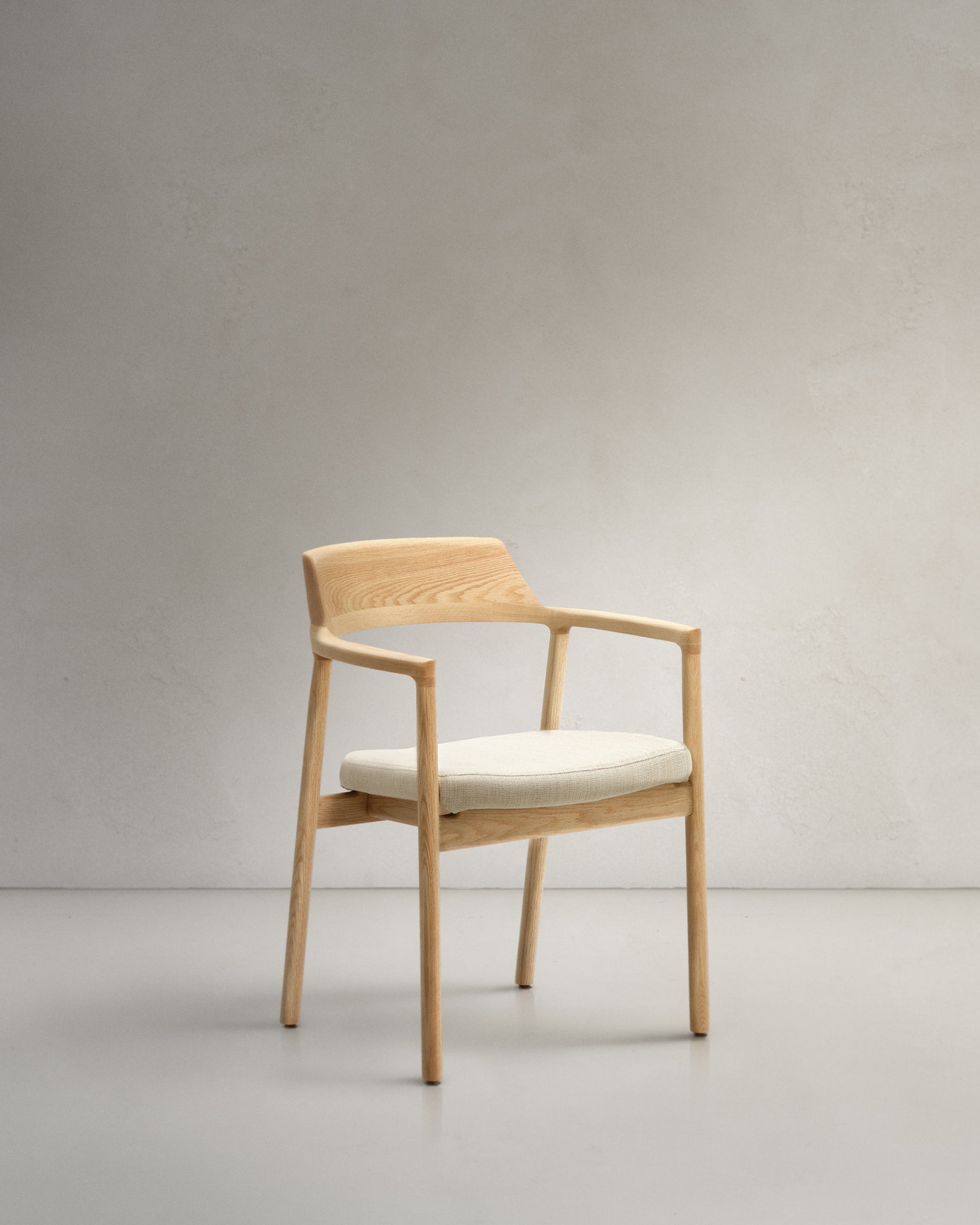 Alocs chair removable cover in beige chenille solid oak wood natural finish FSC Mix Credit - Product View