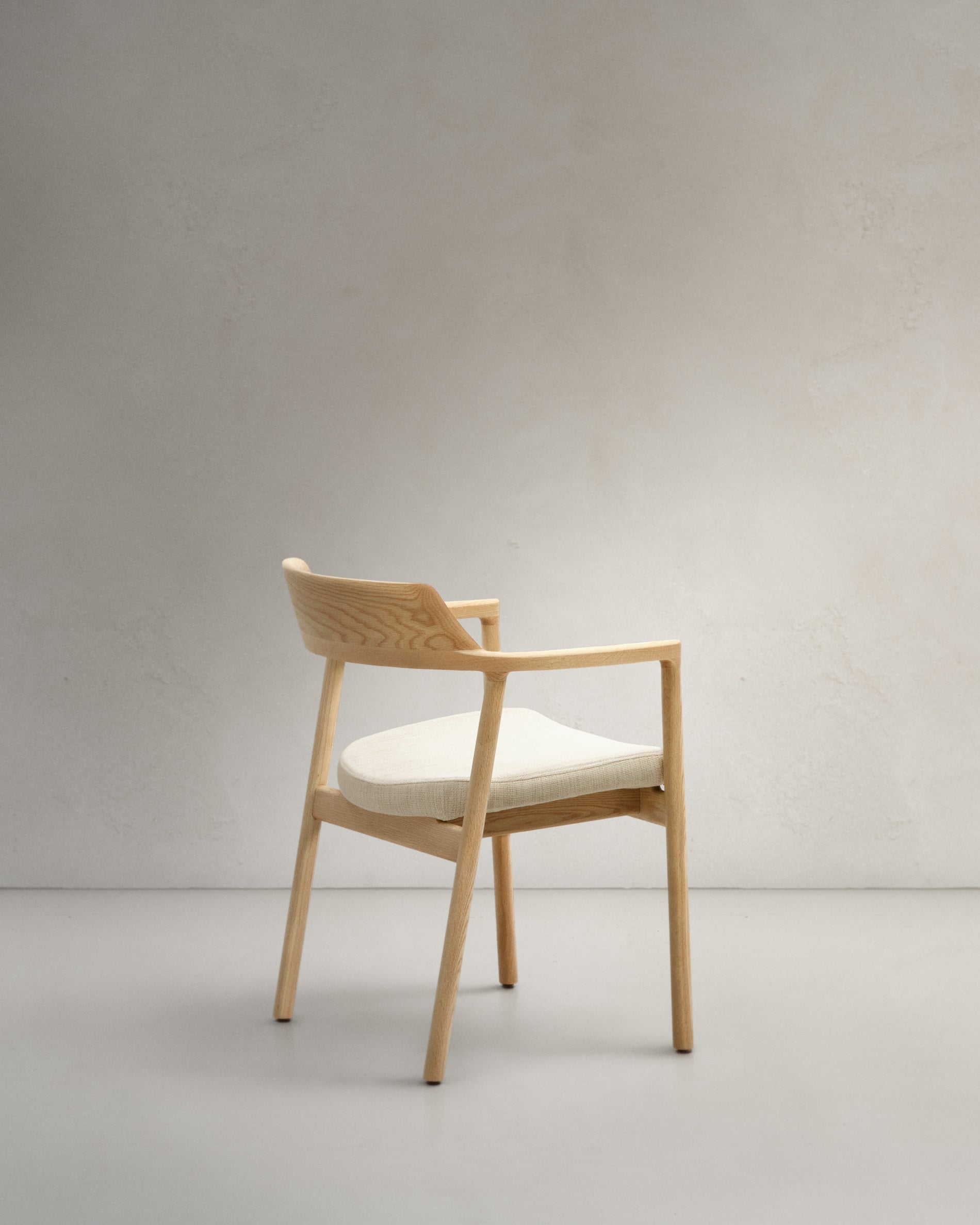 Alocs chair removable cover in beige chenille solid oak wood natural finish FSC Mix Credit - Product View