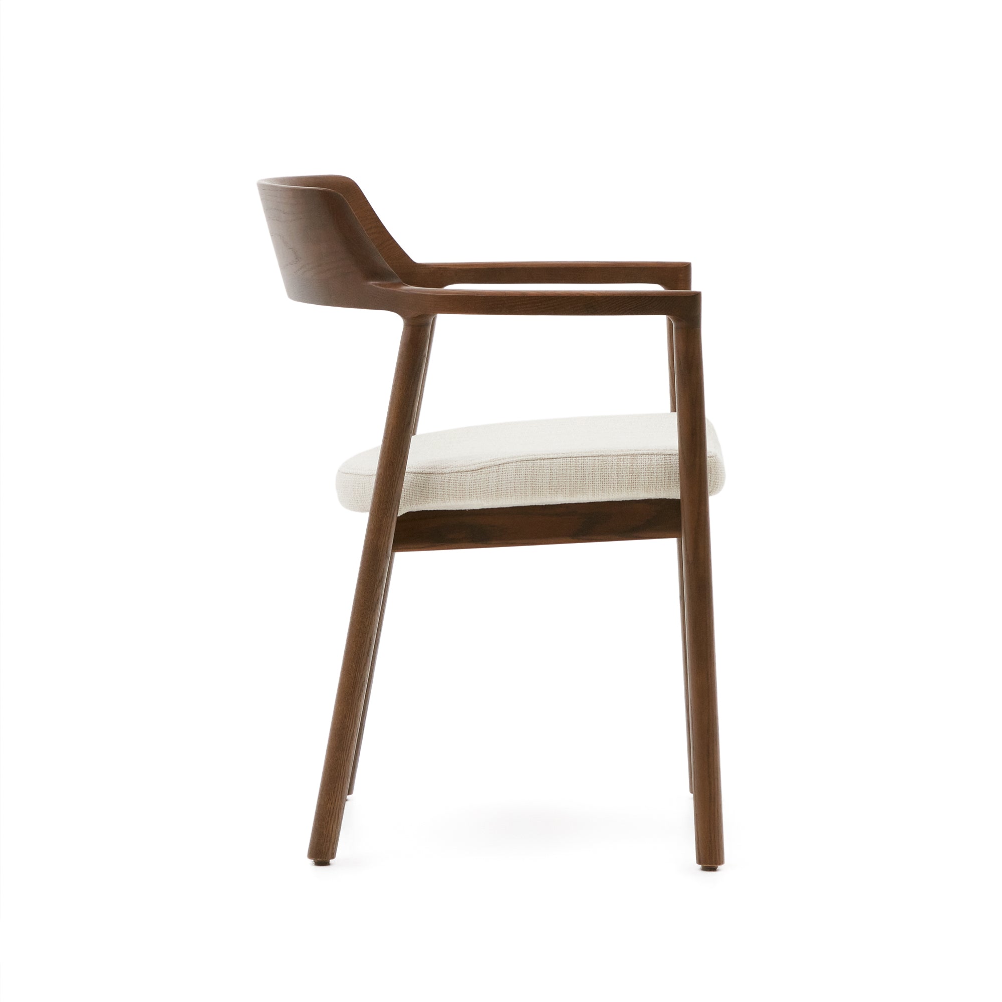 Alocs chair removable cover in beige chenille solid oak wood walnut finish FSC Mix Credit - Product Image