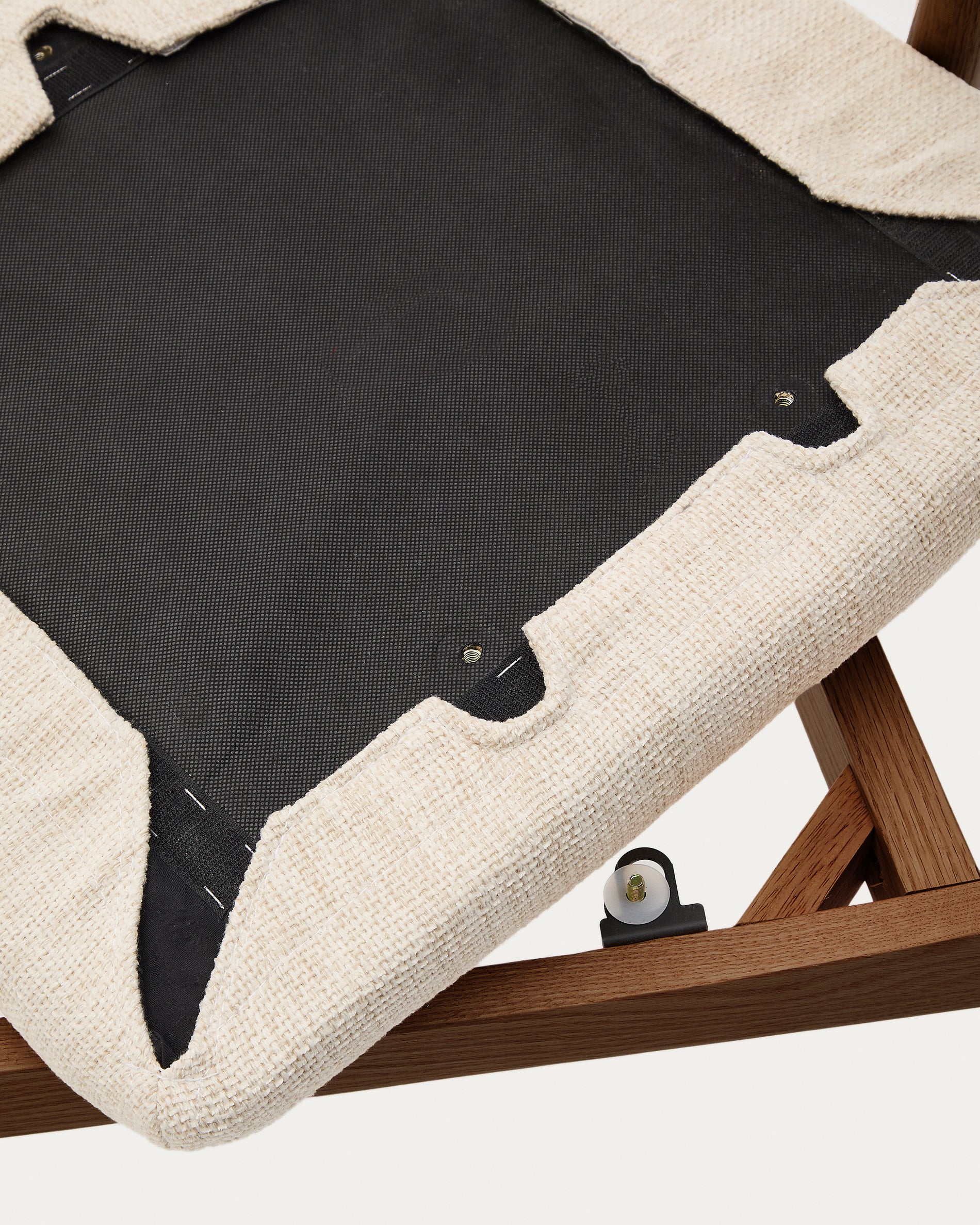 Alocs chair removable cover in beige chenille solid oak wood walnut finish FSC Mix Credit - Detail