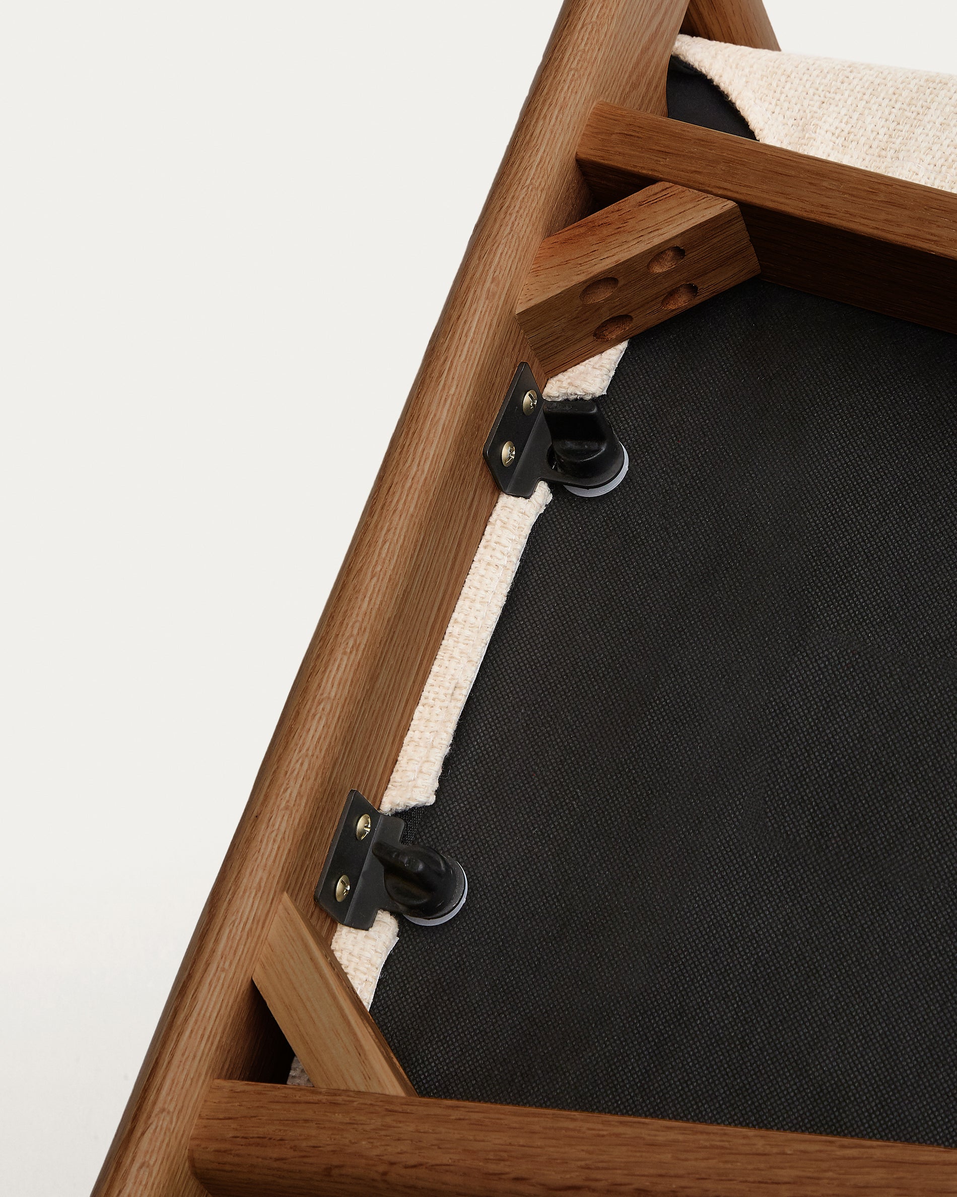 Alocs chair removable cover in beige chenille solid oak wood walnut finish FSC Mix Credit - Detail
