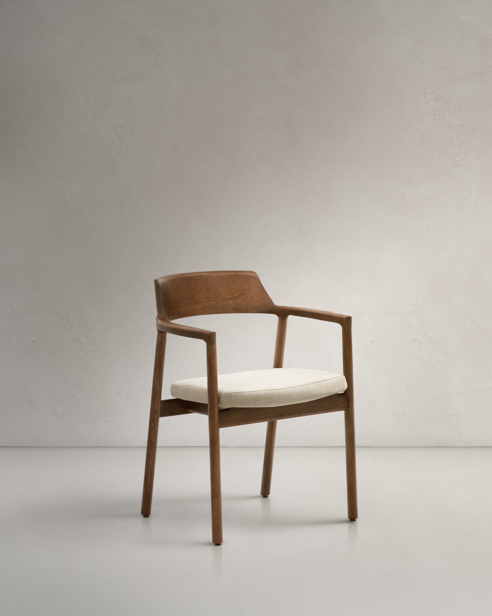 Alocs chair removable cover in beige chenille solid oak wood walnut finish FSC Mix Credit - Product View