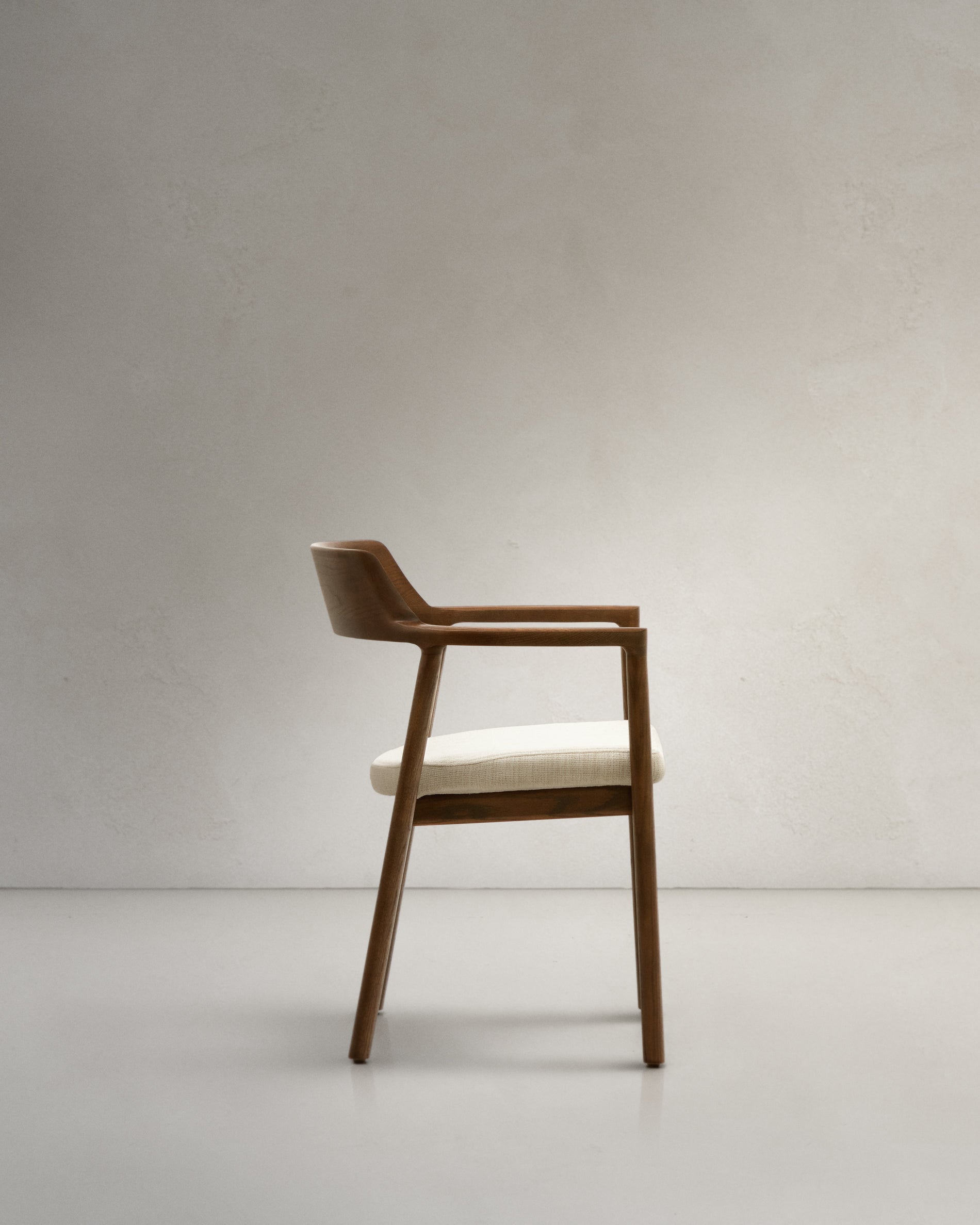 Alocs chair removable cover in beige chenille solid oak wood walnut finish FSC Mix Credit - Product View