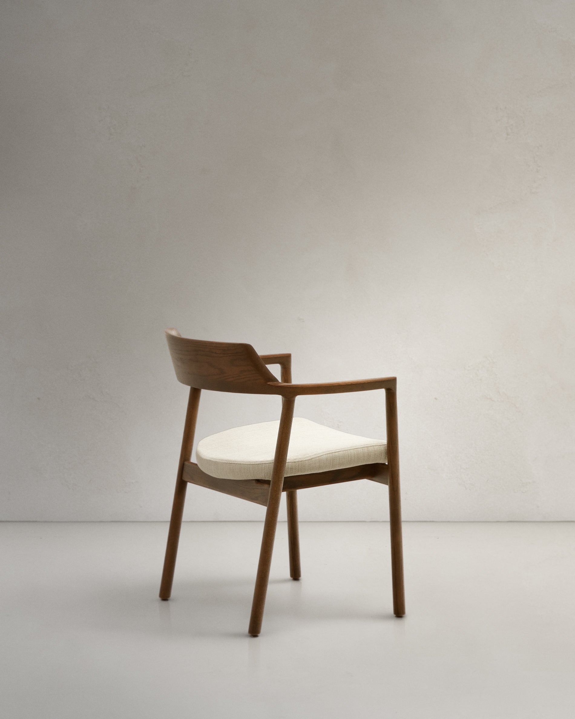 Alocs chair removable cover in beige chenille solid oak wood walnut finish FSC Mix Credit - Product View