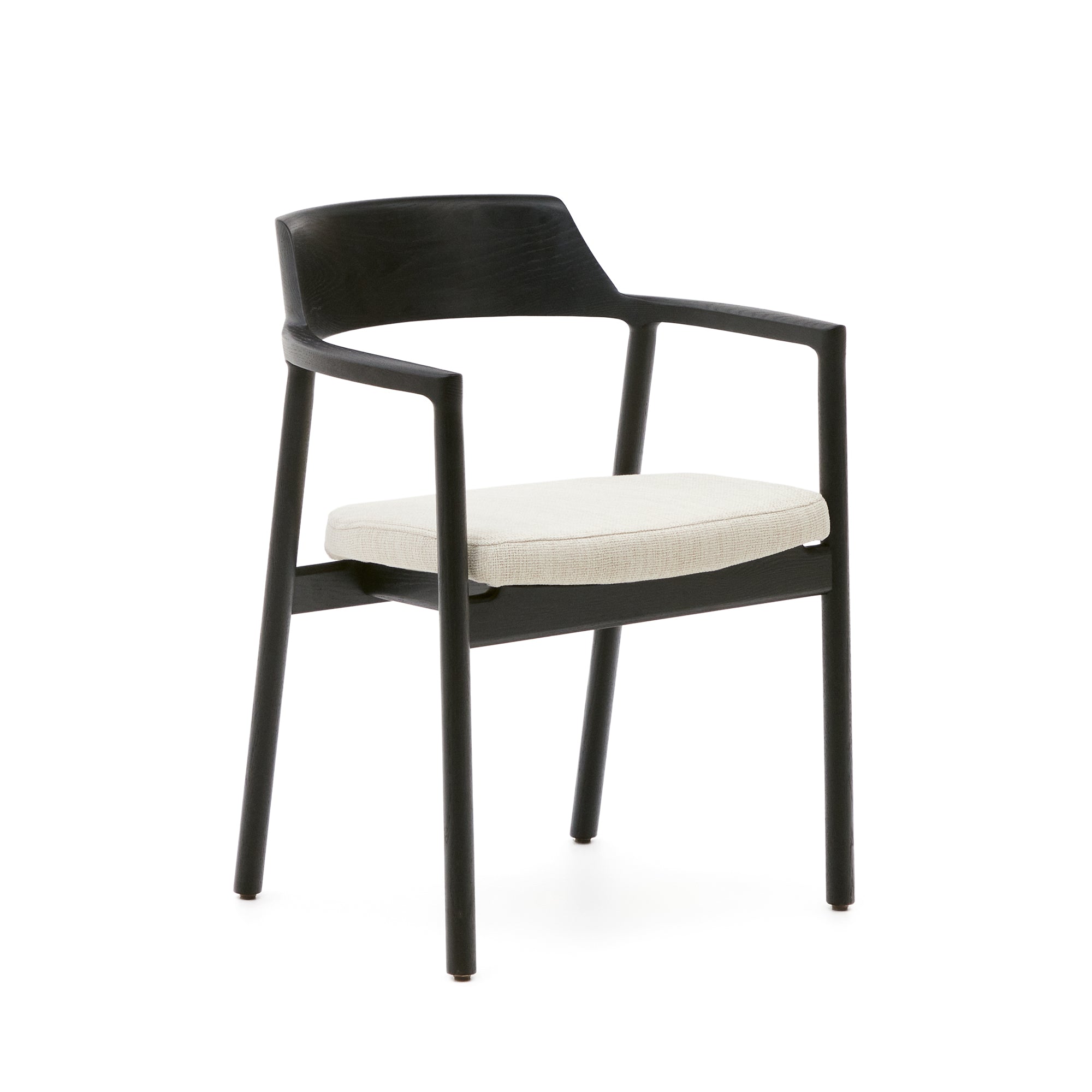 Alocs chair removable cover in beige chenille solid oak wood black finish FSC Mix Credit - Product Image