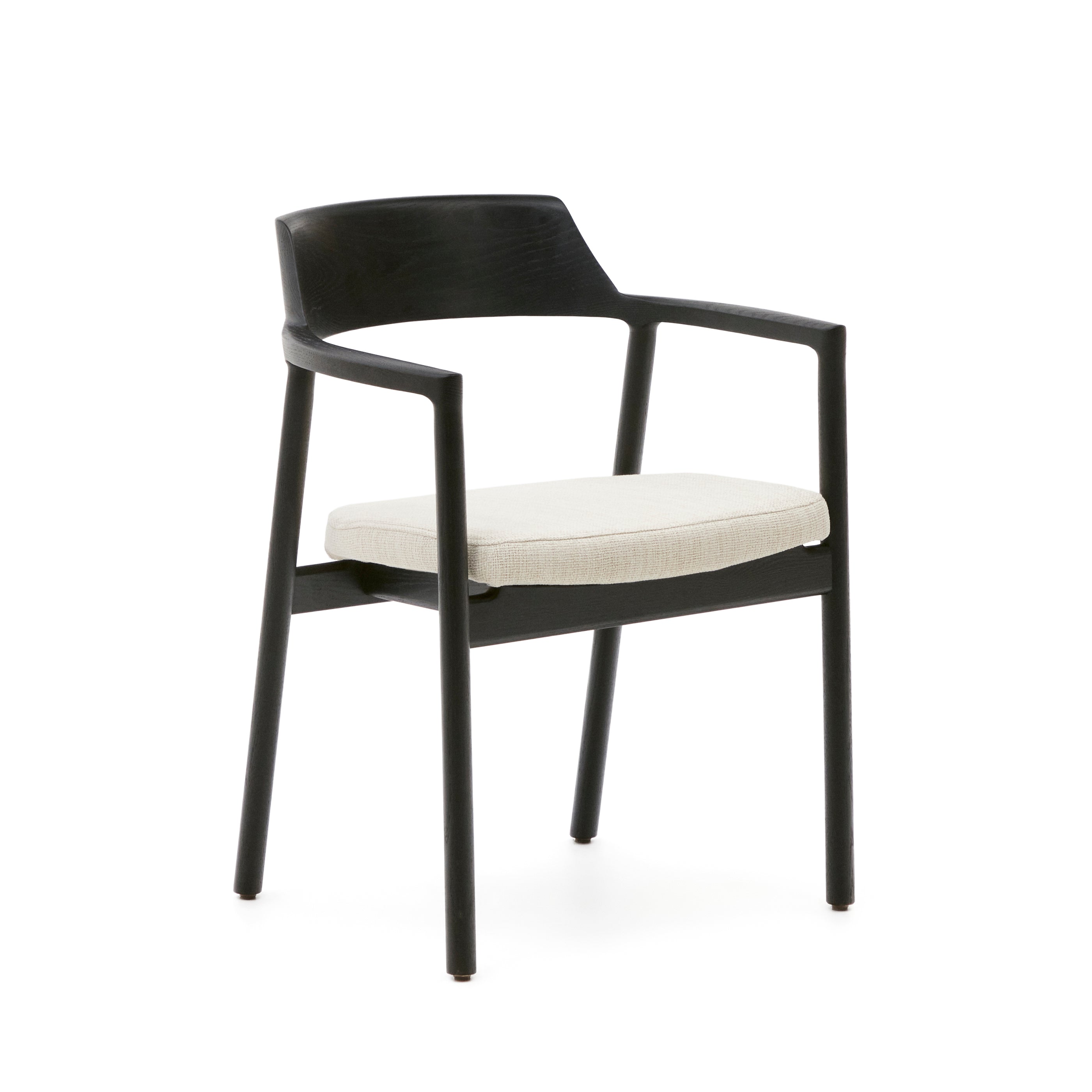 Alocs chair removable cover in beige chenille solid oak wood black finish FSC Mix Credit - Product Image