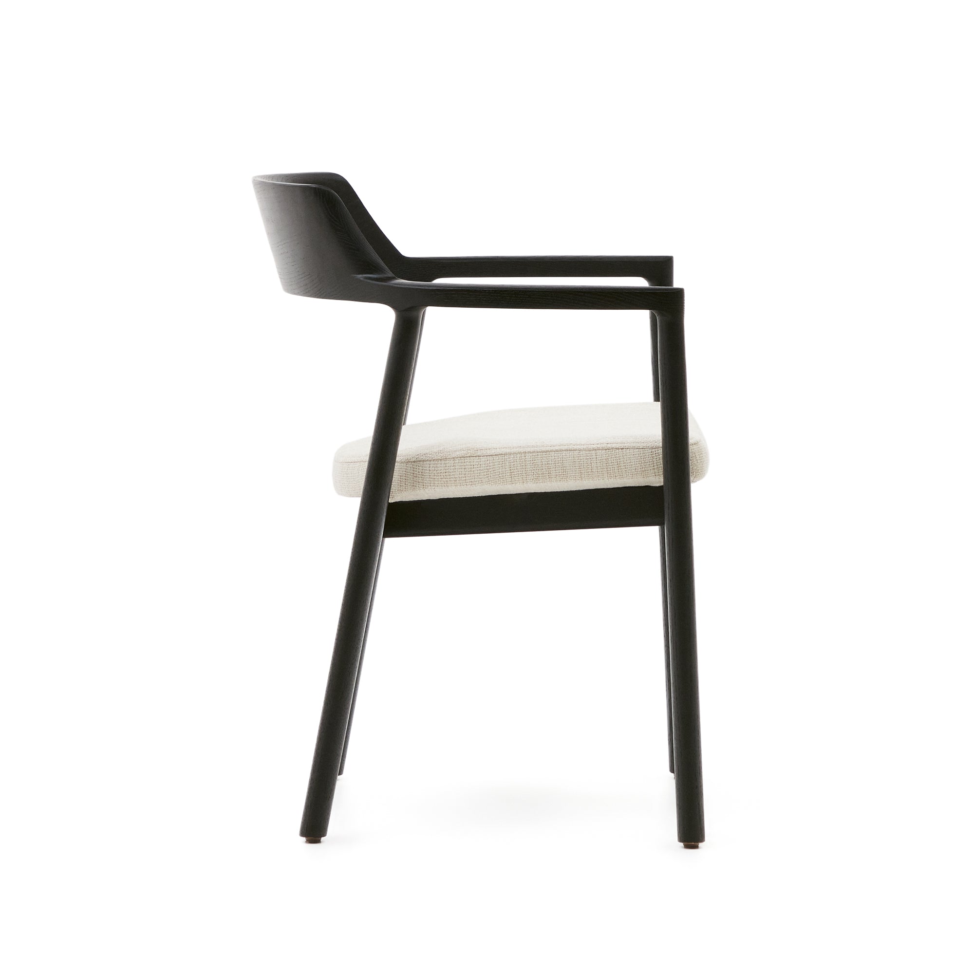 Alocs chair removable cover in beige chenille solid oak wood black finish FSC Mix Credit - Product Image