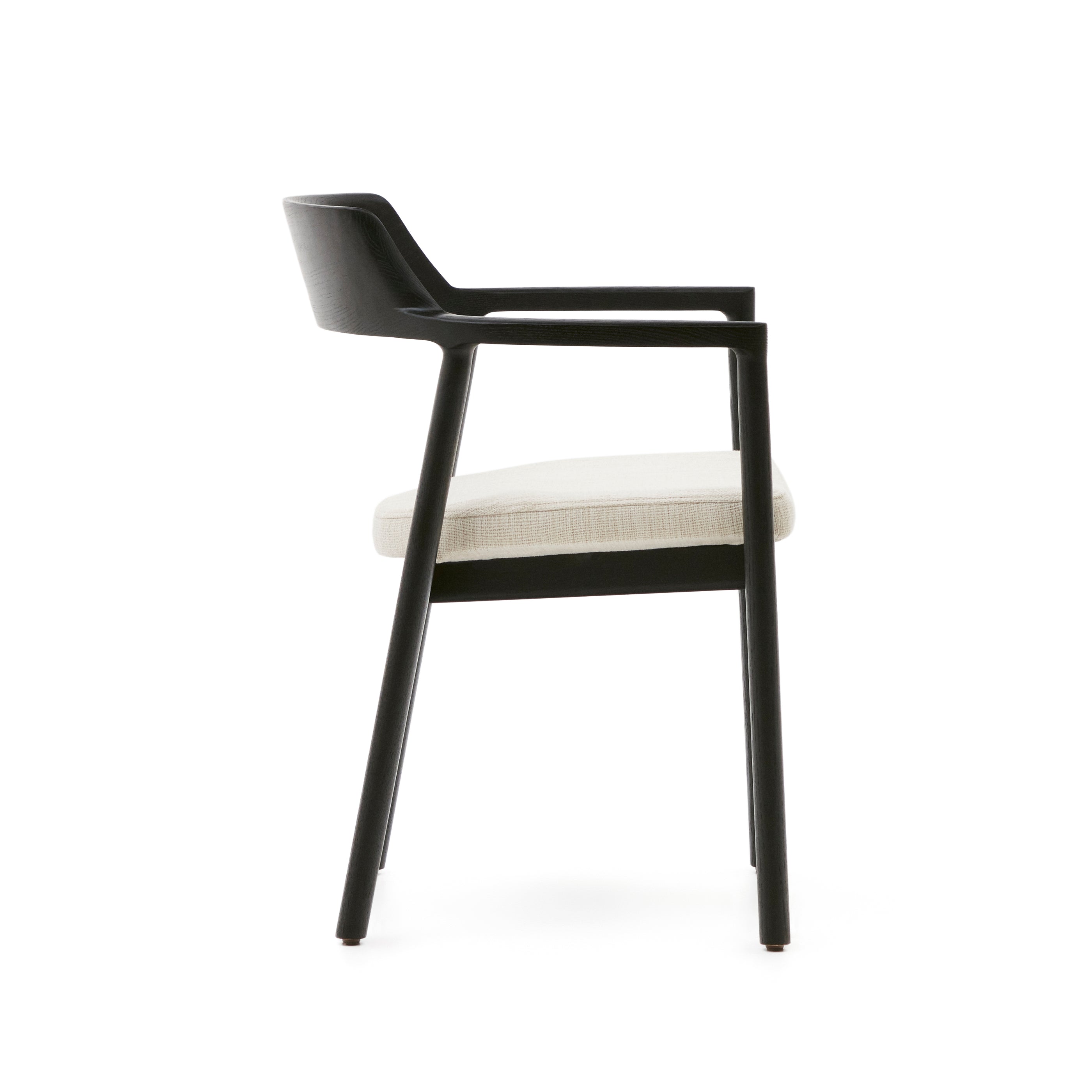 Alocs chair removable cover in beige chenille solid oak wood black finish FSC Mix Credit - Product Image