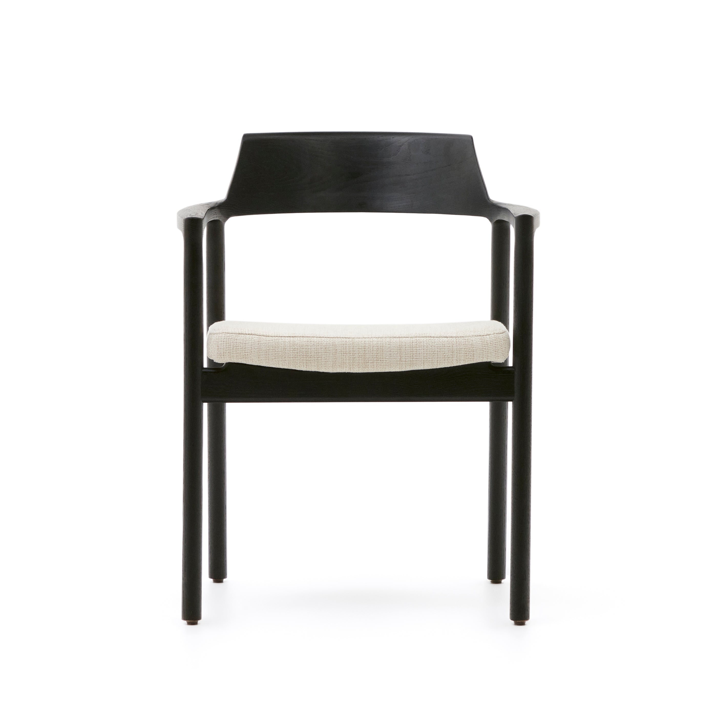 Alocs chair removable cover in beige chenille solid oak wood black finish FSC Mix Credit - Product Image