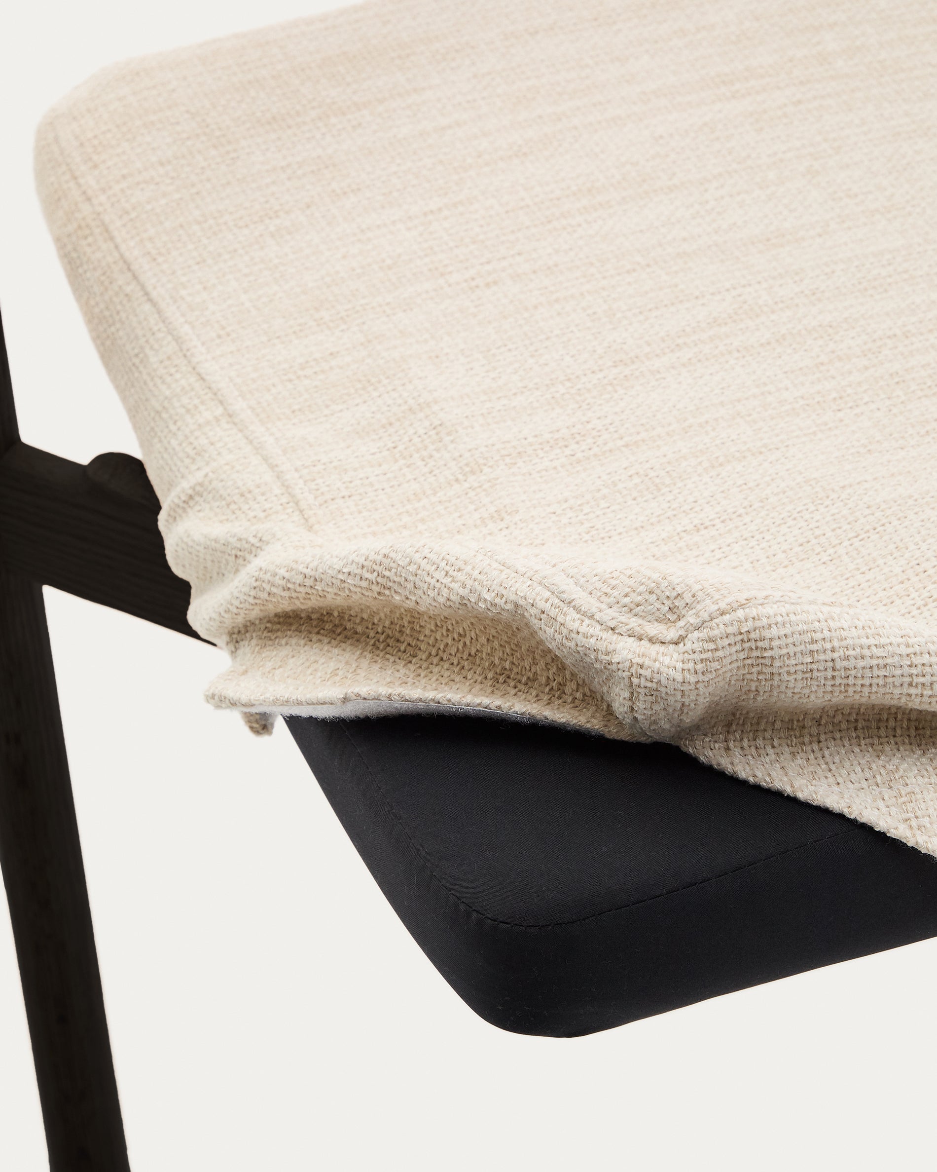 Alocs chair removable cover in beige chenille solid oak wood black finish FSC Mix Credit - Detail