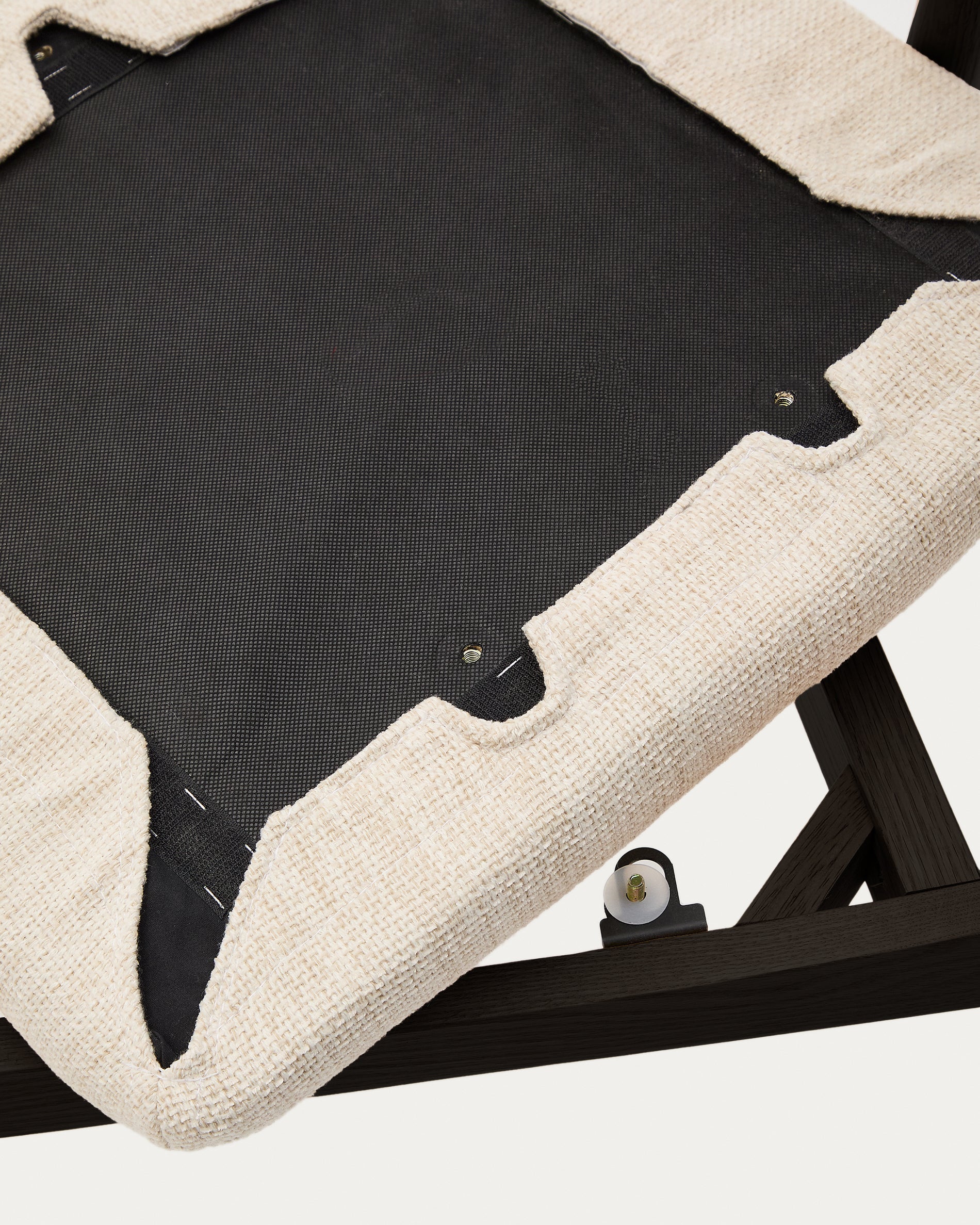 Alocs chair removable cover in beige chenille solid oak wood black finish FSC Mix Credit - Detail