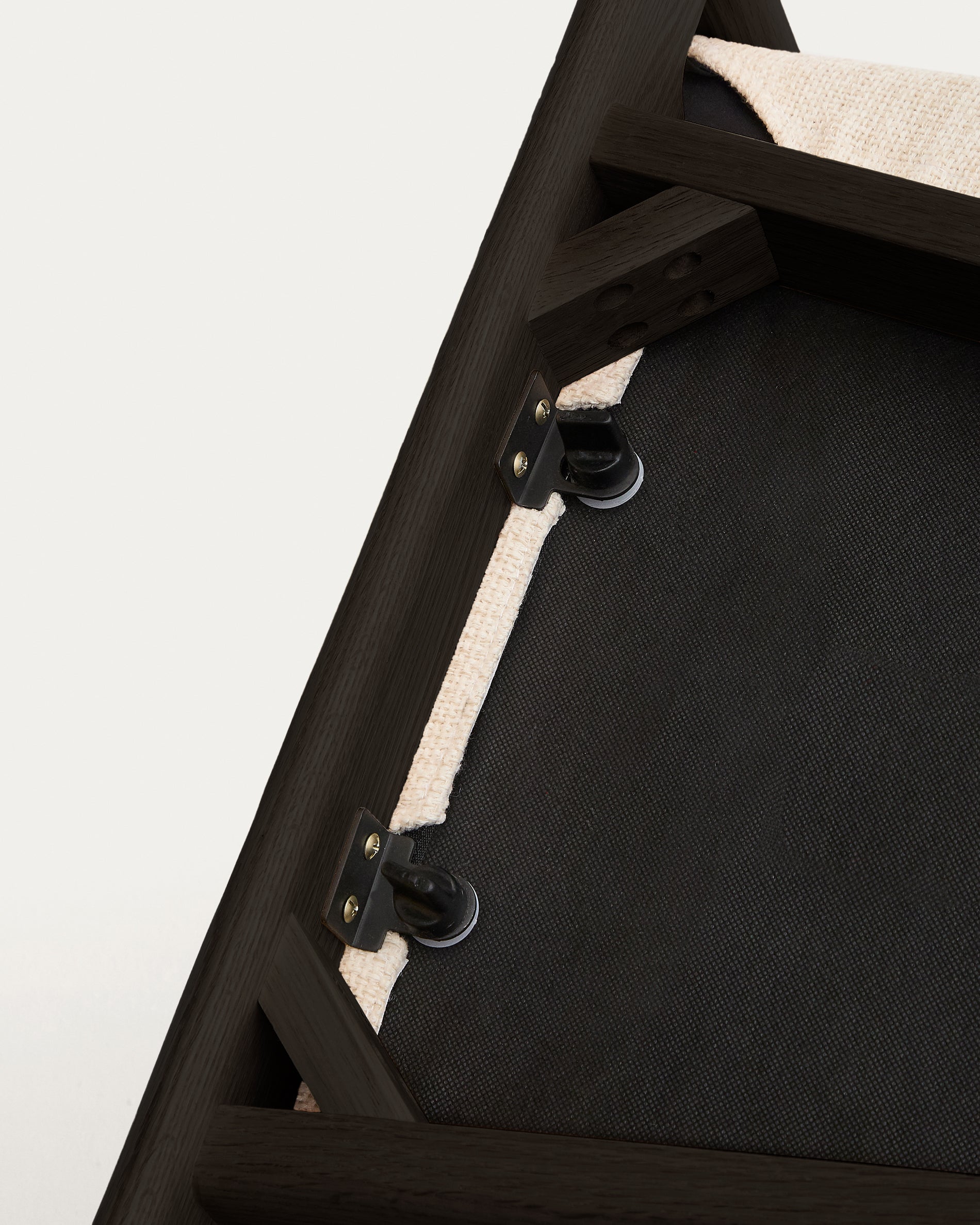Alocs chair removable cover in beige chenille solid oak wood black finish FSC Mix Credit - Detail