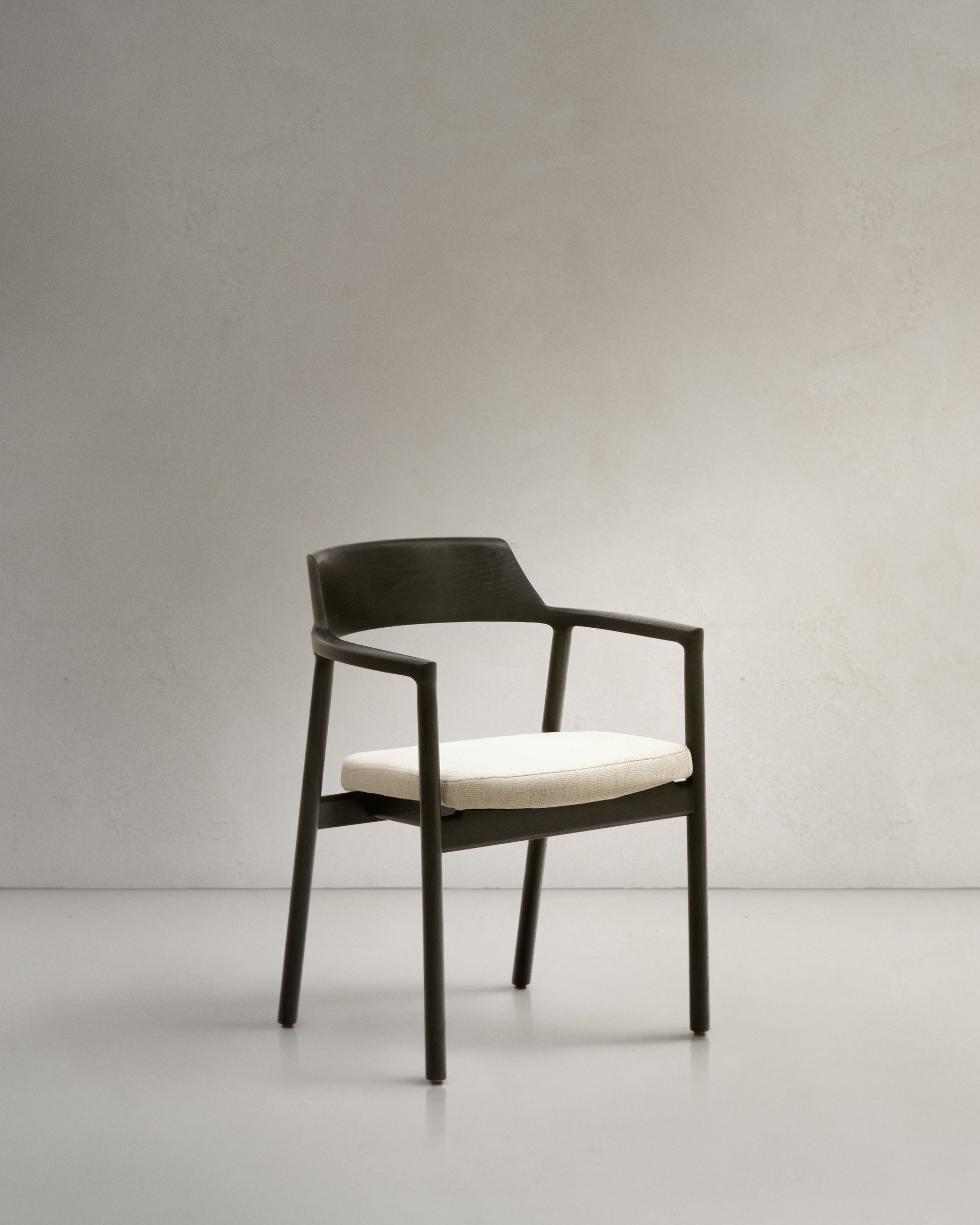 Alocs chair removable cover in beige chenille solid oak wood black finish FSC Mix Credit - Product View