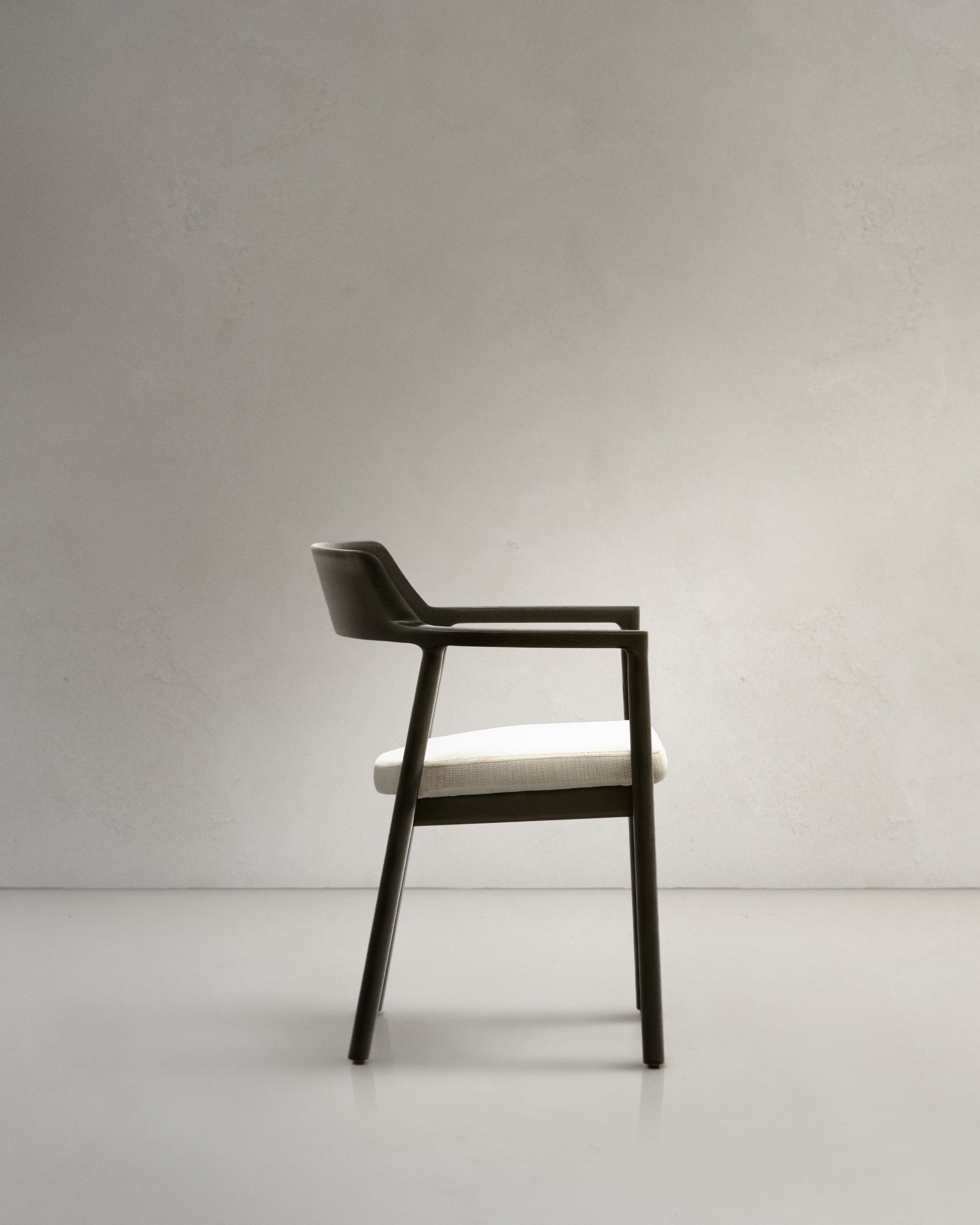 Alocs chair removable cover in beige chenille solid oak wood black finish FSC Mix Credit - Product View