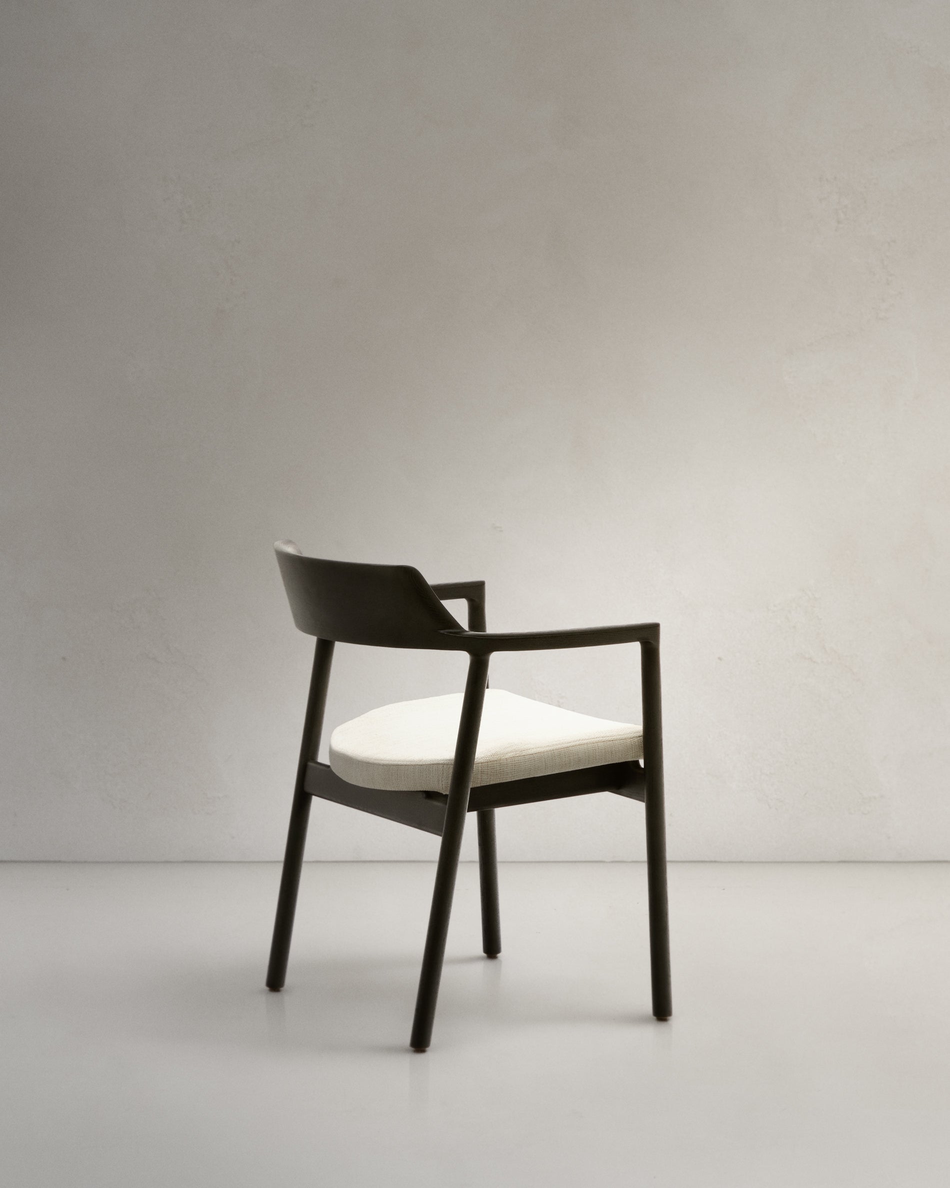 Alocs chair removable cover in beige chenille solid oak wood black finish FSC Mix Credit - Product View