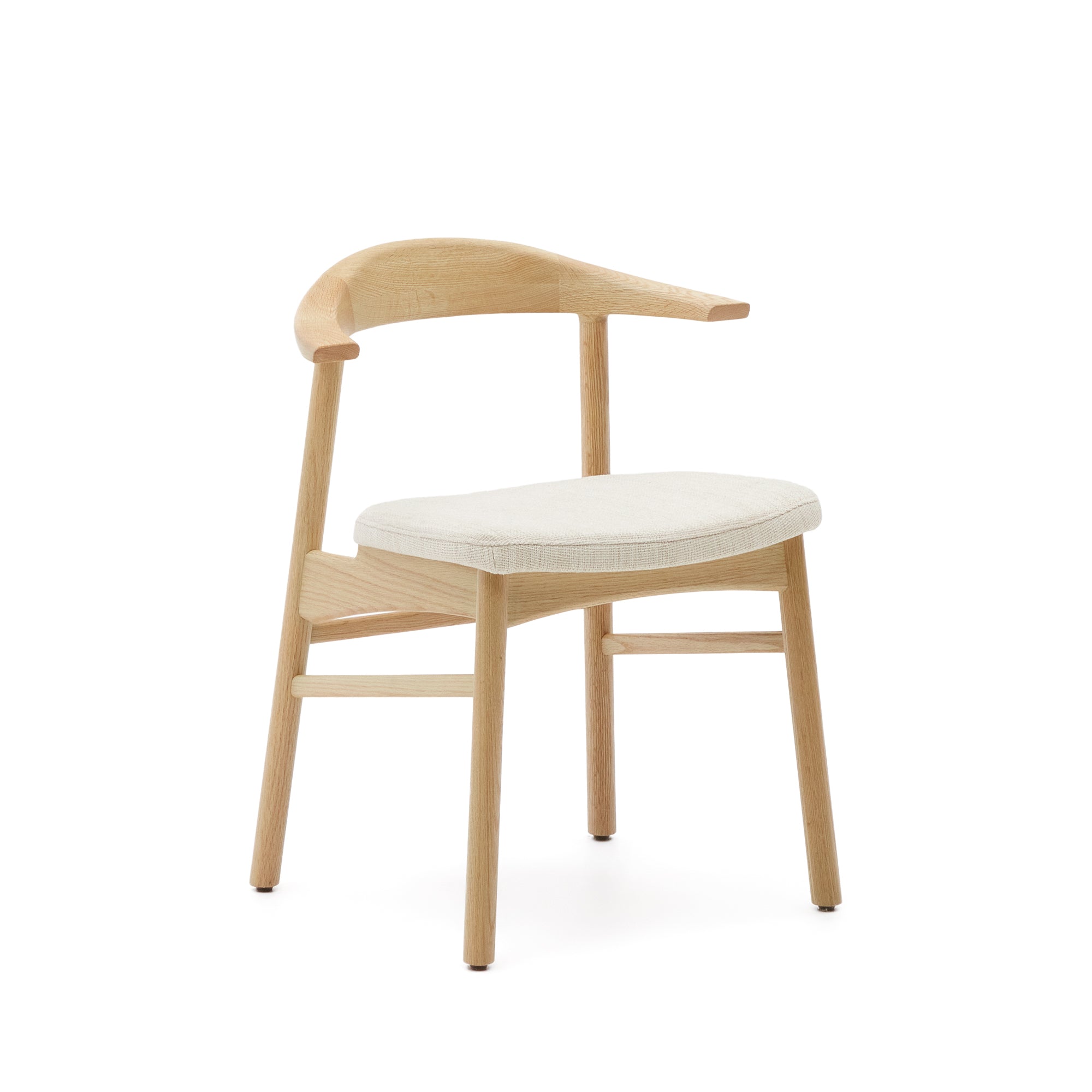 Timons chair removable cover in beige chenille solid oak wood natural finish FSC Mix Credit - Product Image