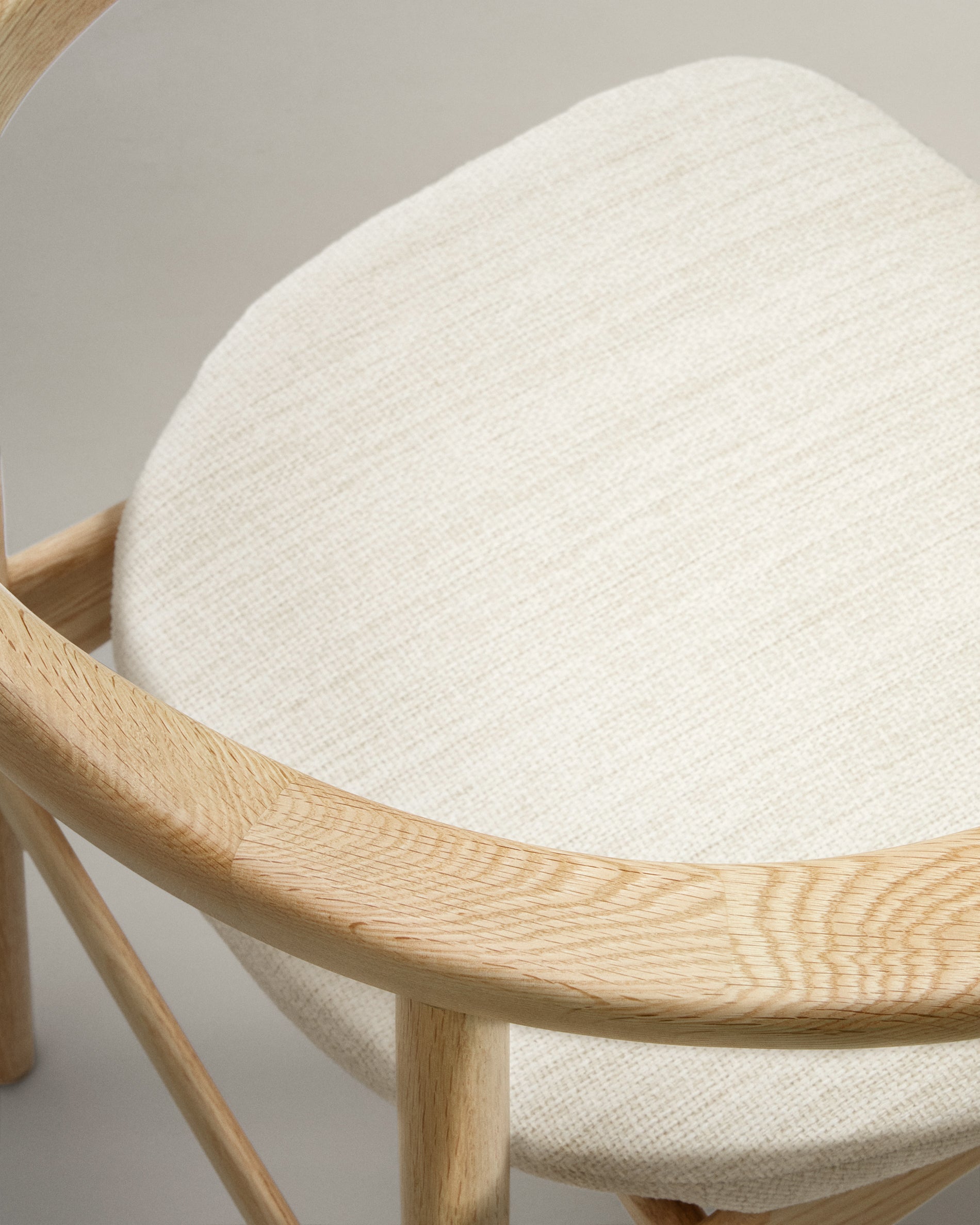 Timons chair removable cover in beige chenille solid oak wood natural finish FSC Mix Credit - Detail
