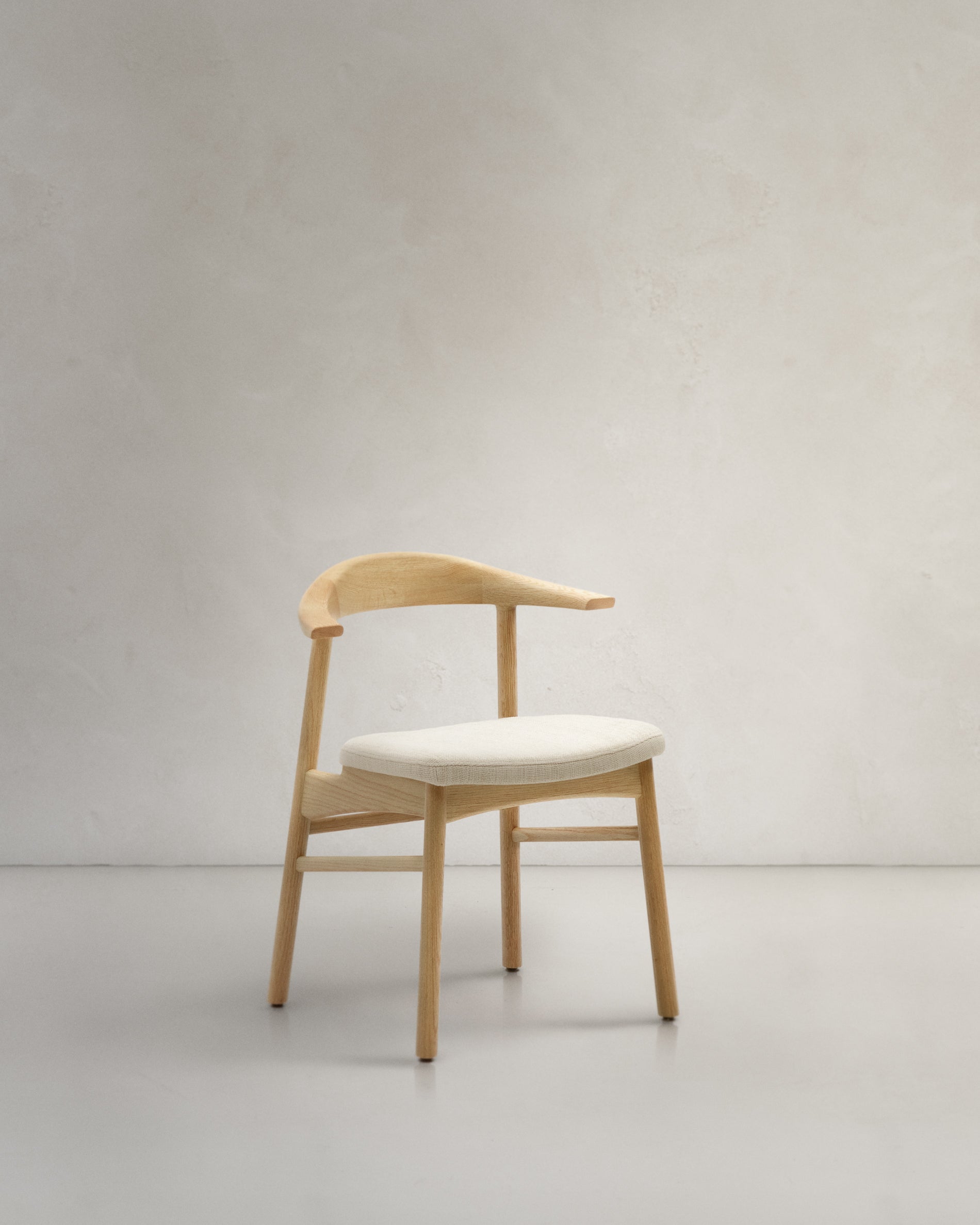 Timons chair removable cover in beige chenille solid oak wood natural finish FSC Mix Credit - Product View