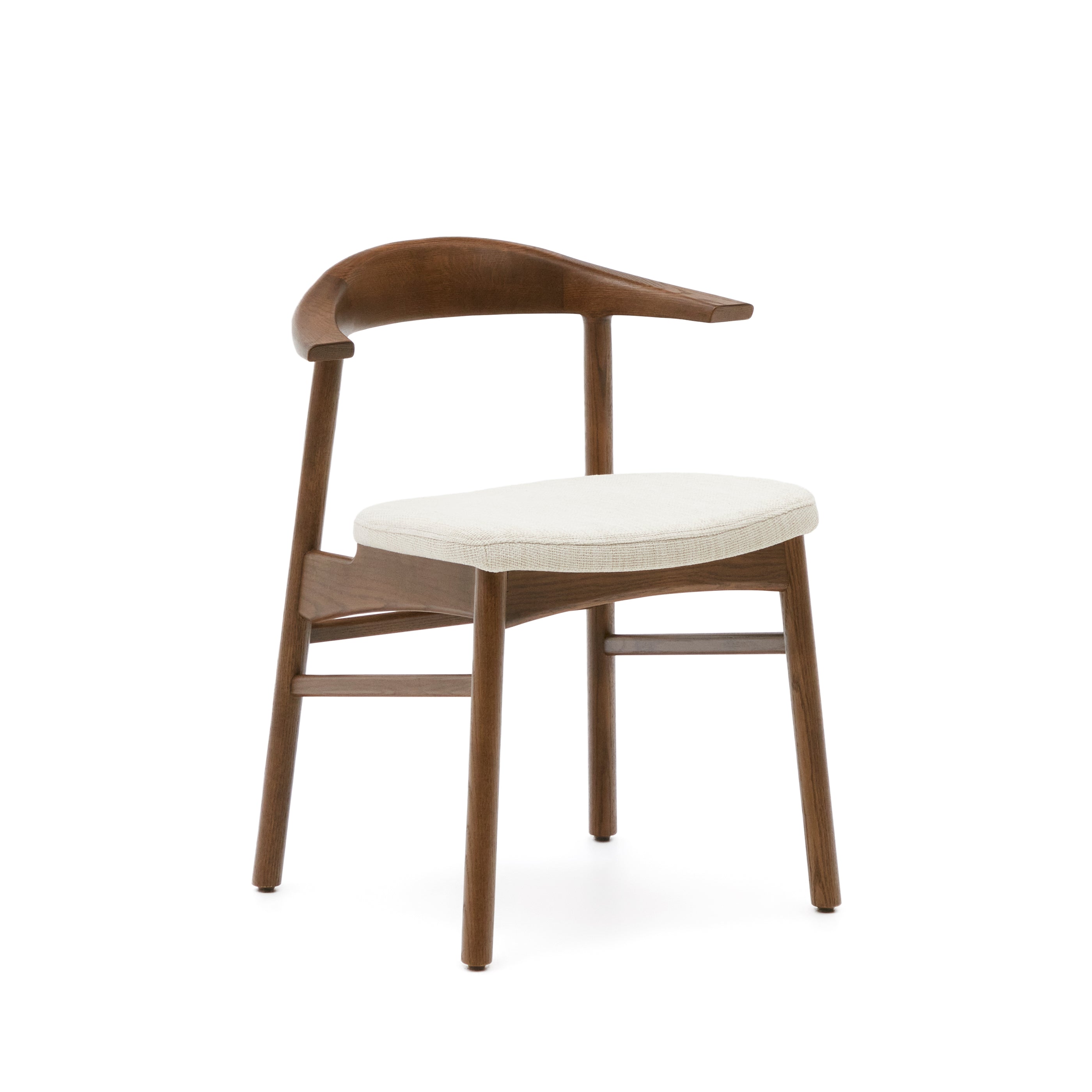 Timons chair removable cover in beige chenille solid oak wood walnut finish FSC Mix Credit - Product Image