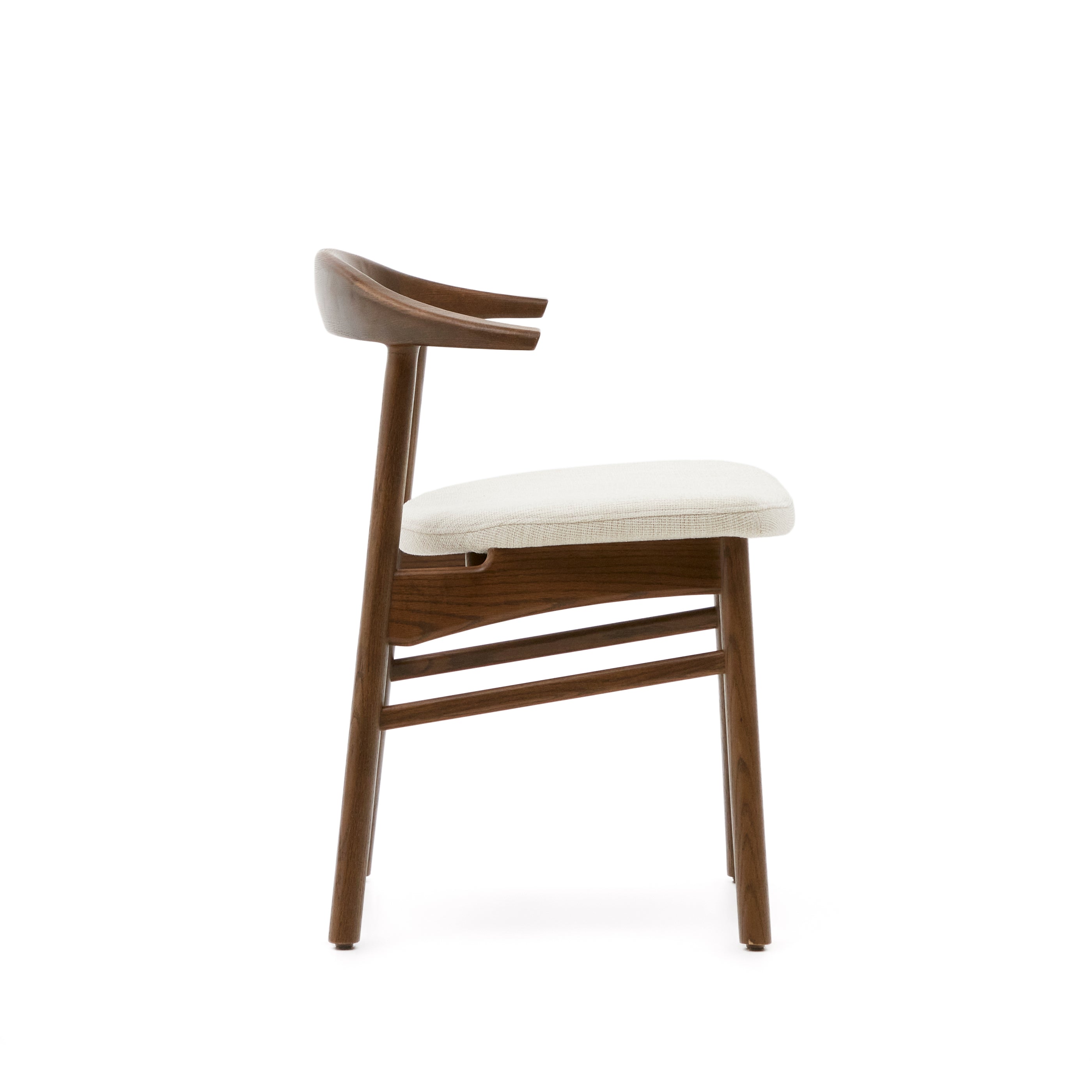 Timons chair removable cover in beige chenille solid oak wood walnut finish FSC Mix Credit - Product Image