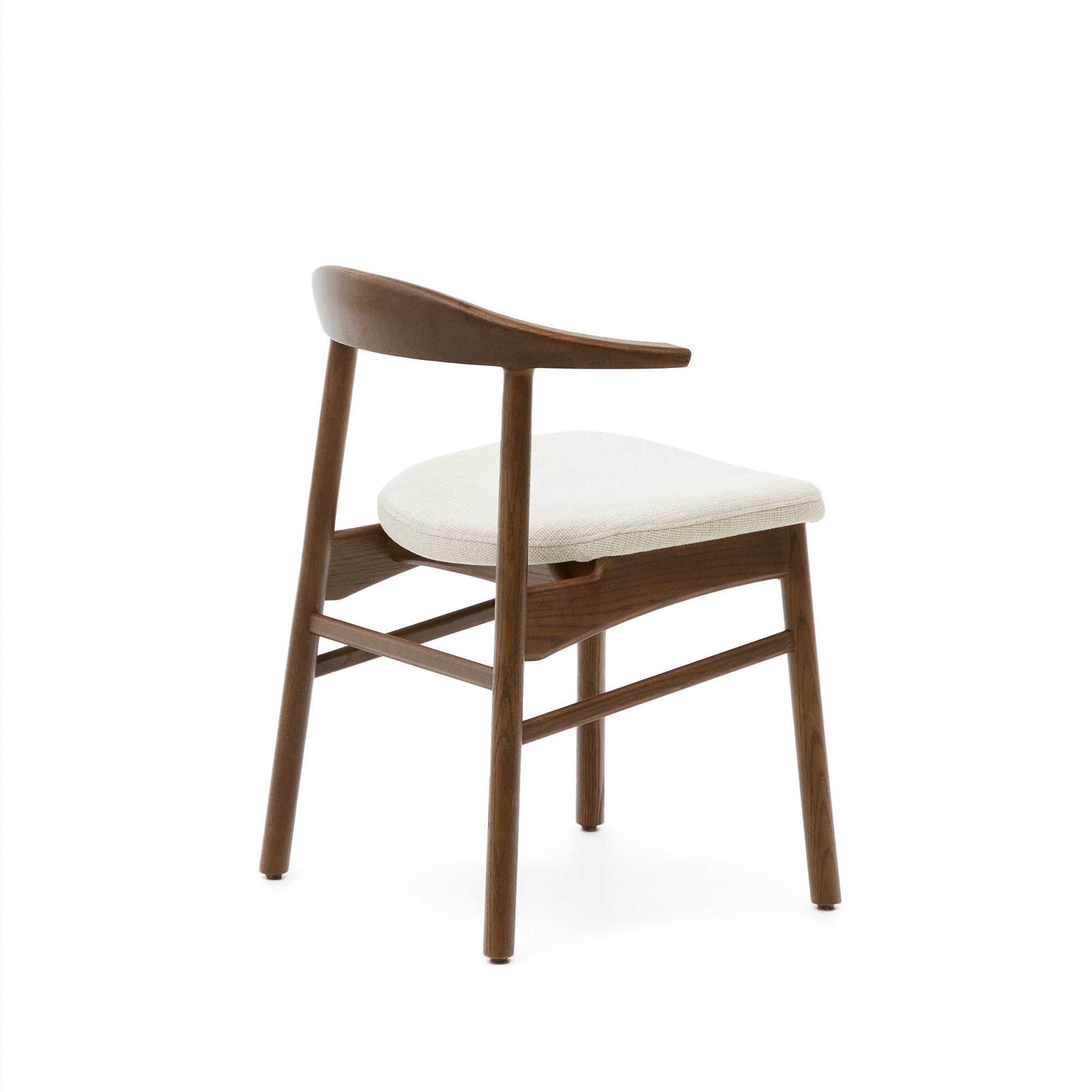 Timons chair removable cover in beige chenille solid oak wood walnut finish FSC Mix Credit - Product Image