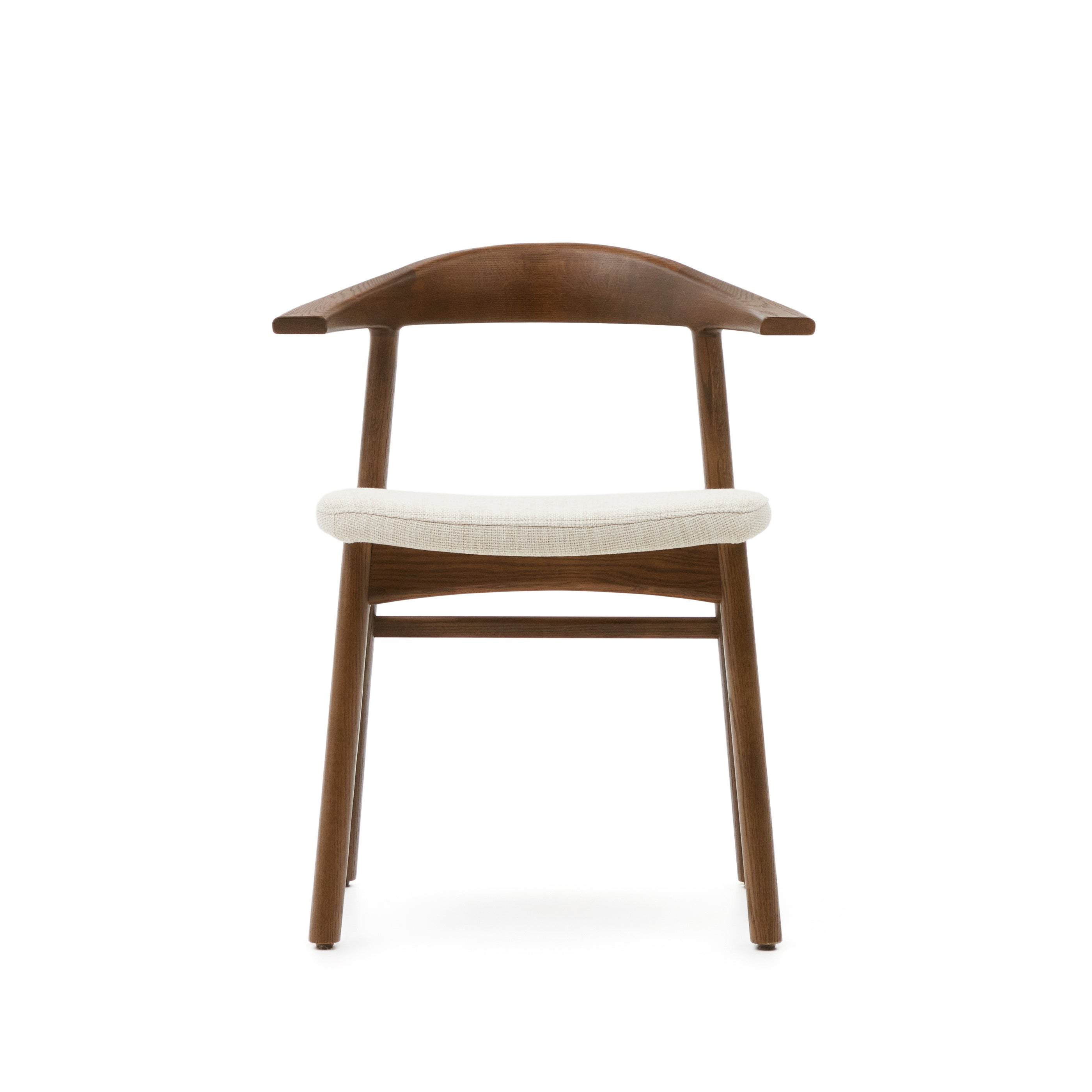 Timons chair removable cover in beige chenille solid oak wood walnut finish FSC Mix Credit - Product Image