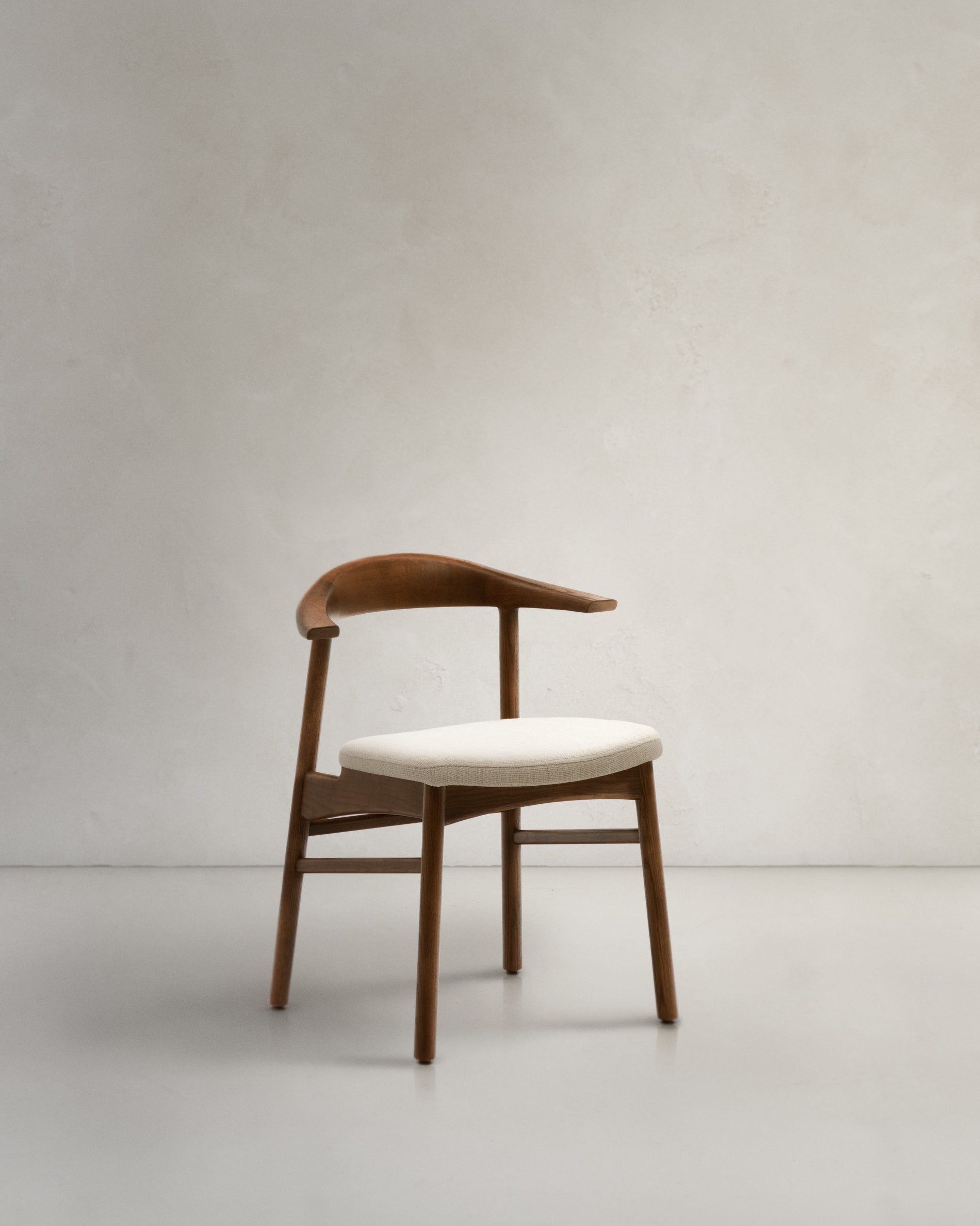 Timons chair removable cover in beige chenille solid oak wood walnut finish FSC Mix Credit - Product View