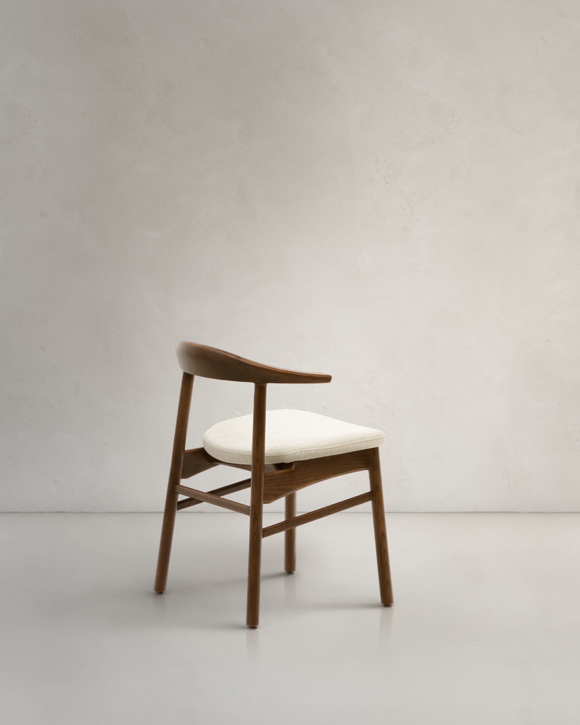 Timons chair removable cover in beige chenille solid oak wood walnut finish FSC Mix Credit - Product View