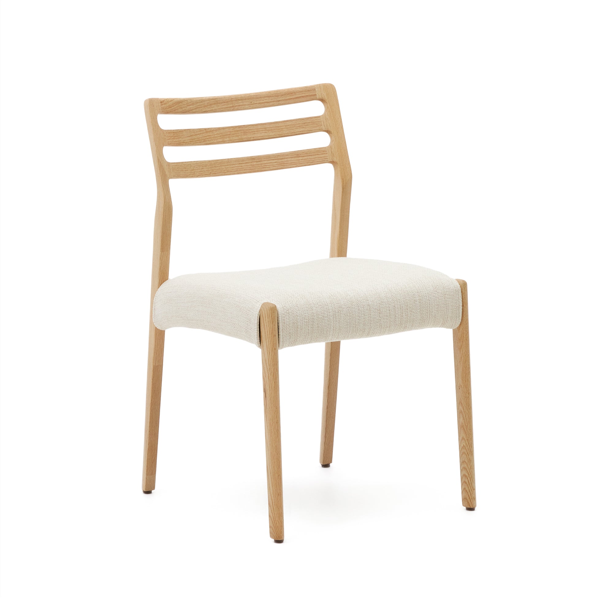 Cudia chair removable cover in beige chenille solid oak wood natural finish FSC Mix Credit - Product Image