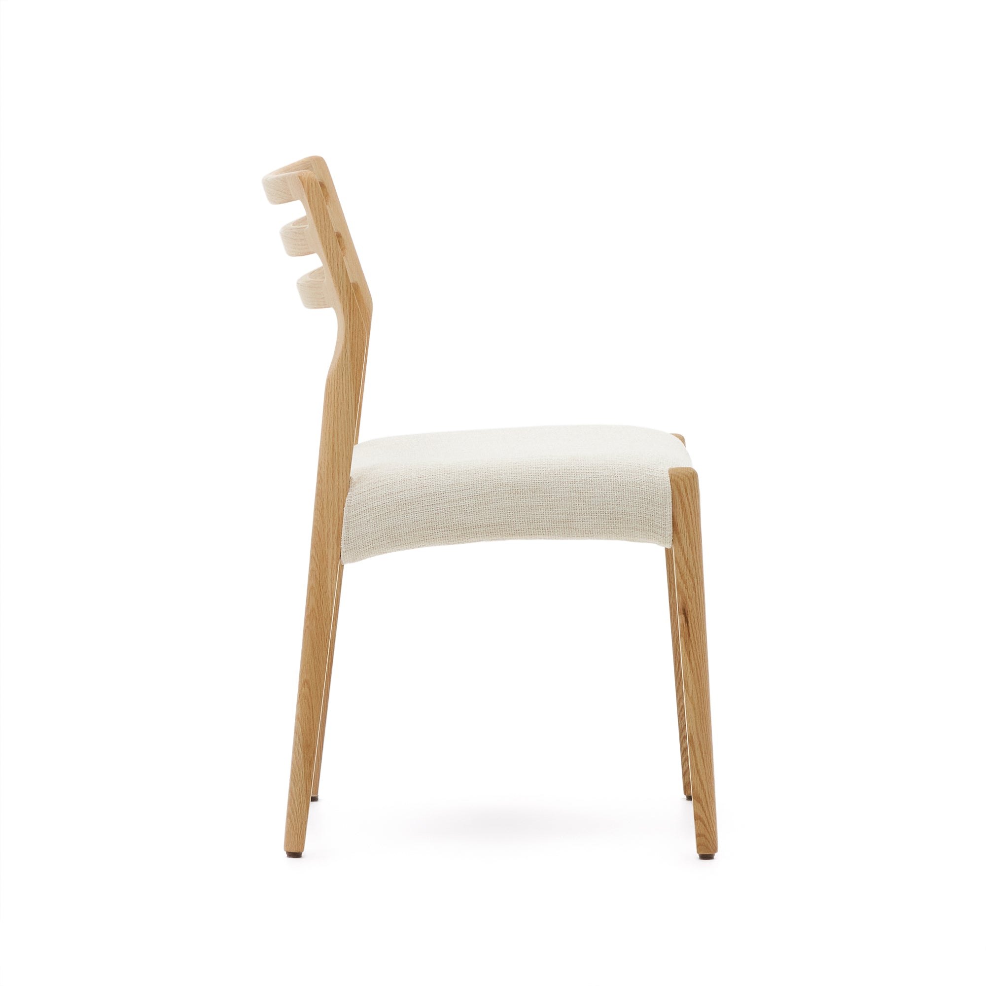 Cudia chair removable cover in beige chenille solid oak wood natural finish FSC Mix Credit - Product Image