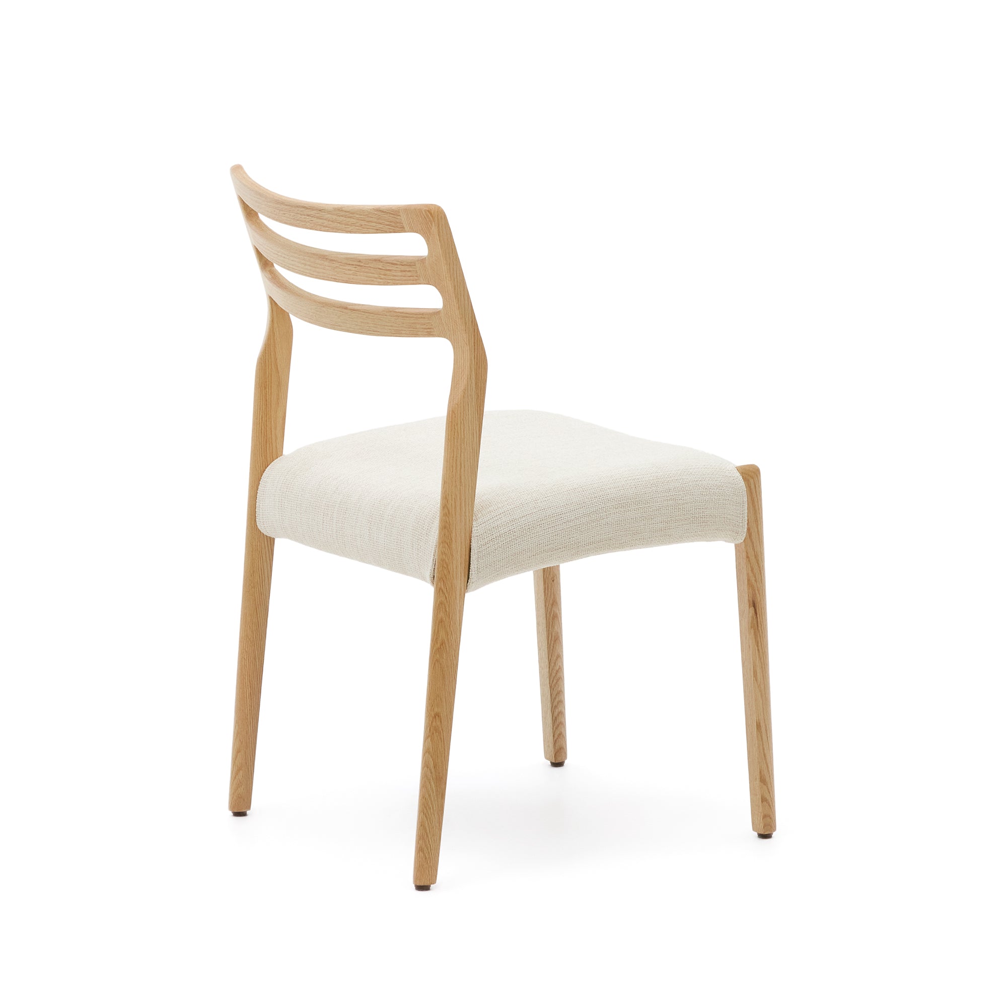 Cudia chair removable cover in beige chenille solid oak wood natural finish FSC Mix Credit - Product Image