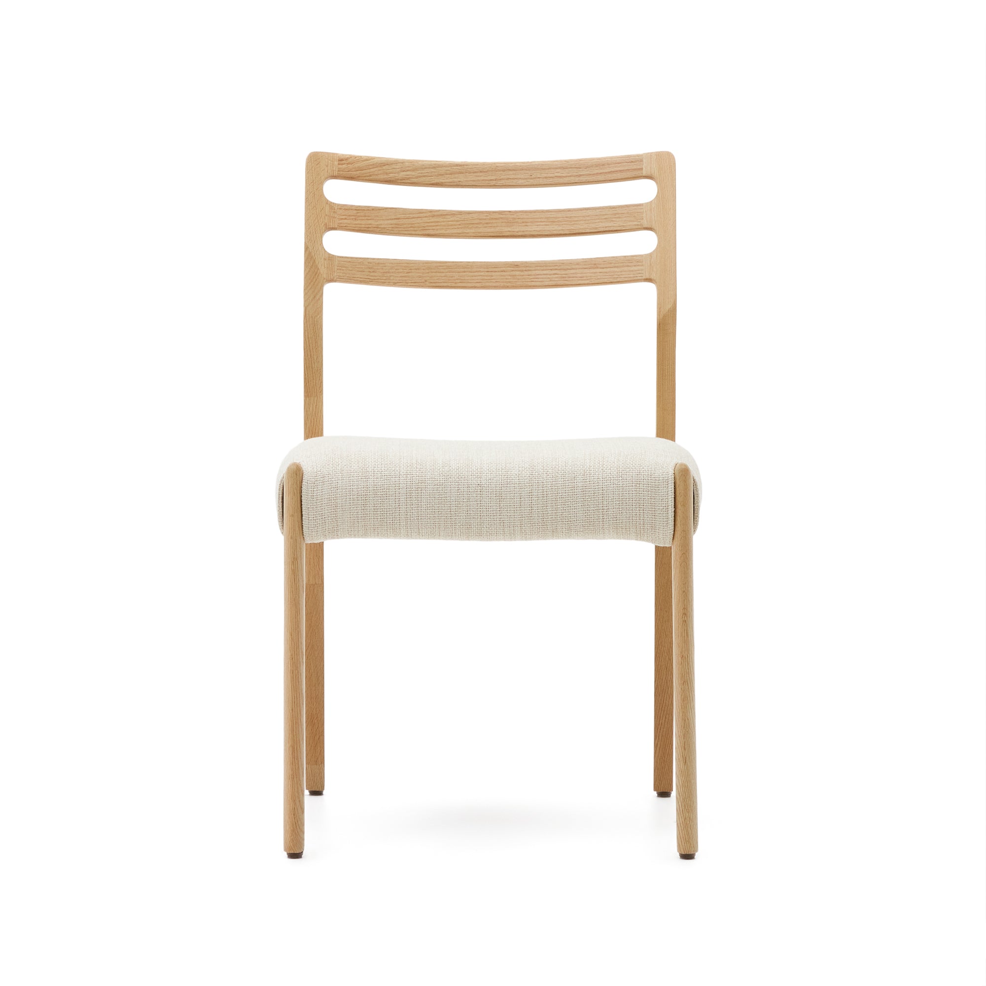 Cudia chair removable cover in beige chenille solid oak wood natural finish FSC Mix Credit - Product Image