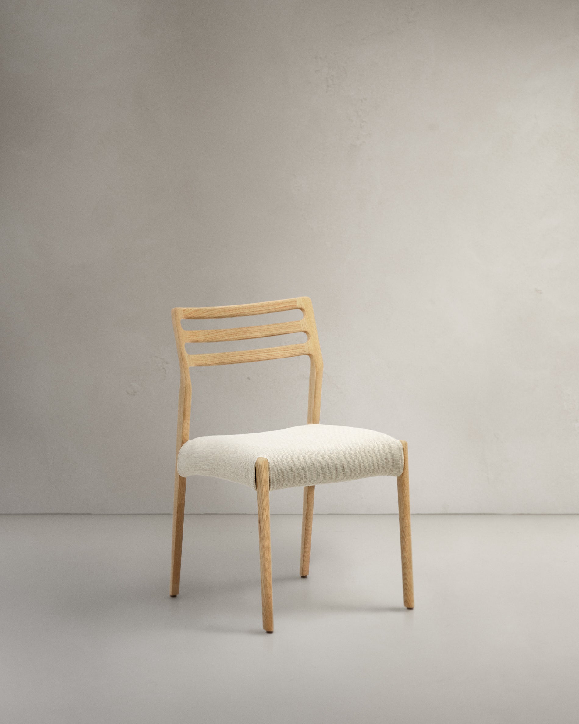 Cudia chair removable cover in beige chenille solid oak wood natural finish FSC Mix Credit - Product View