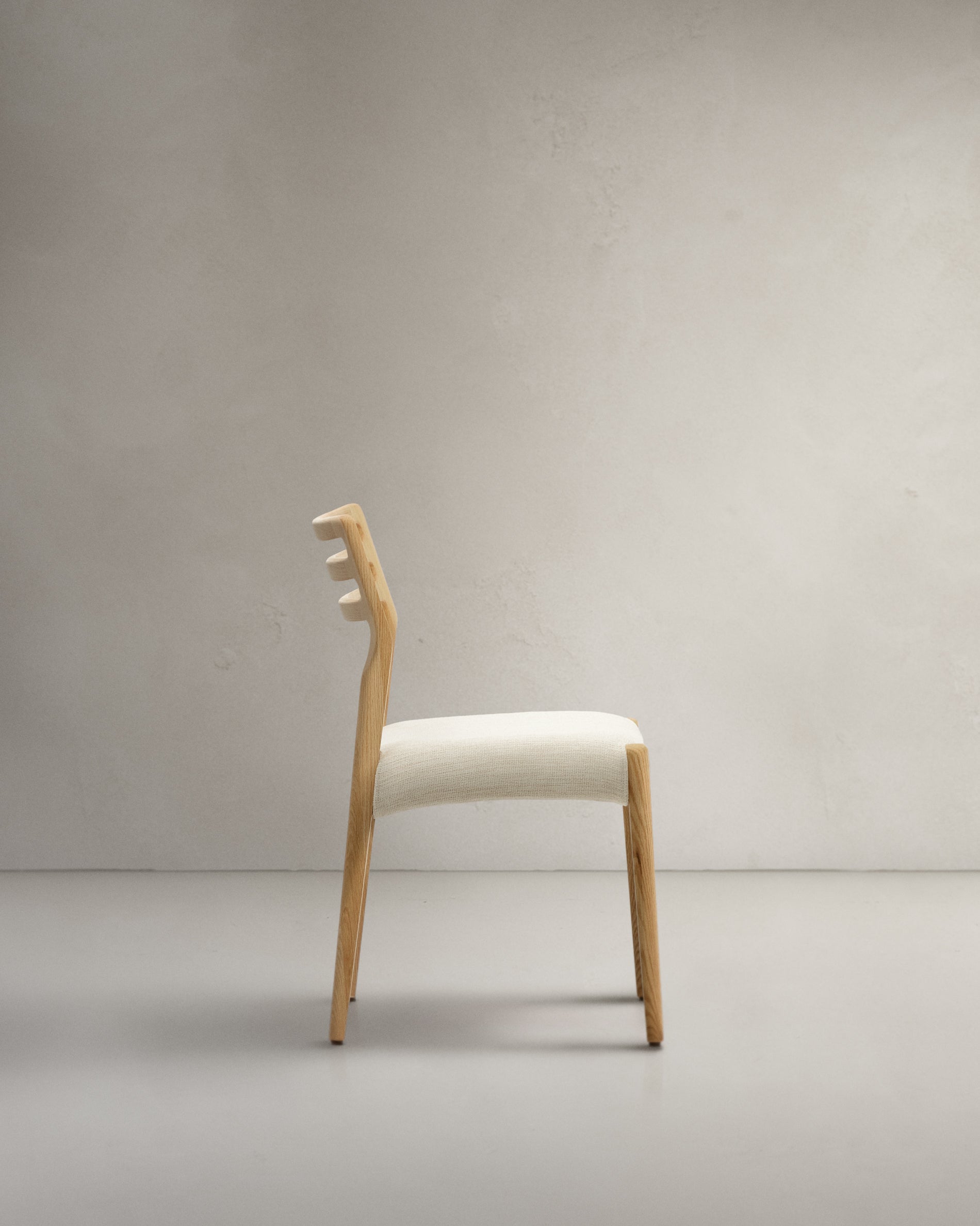 Cudia chair removable cover in beige chenille solid oak wood natural finish FSC Mix Credit - Product View