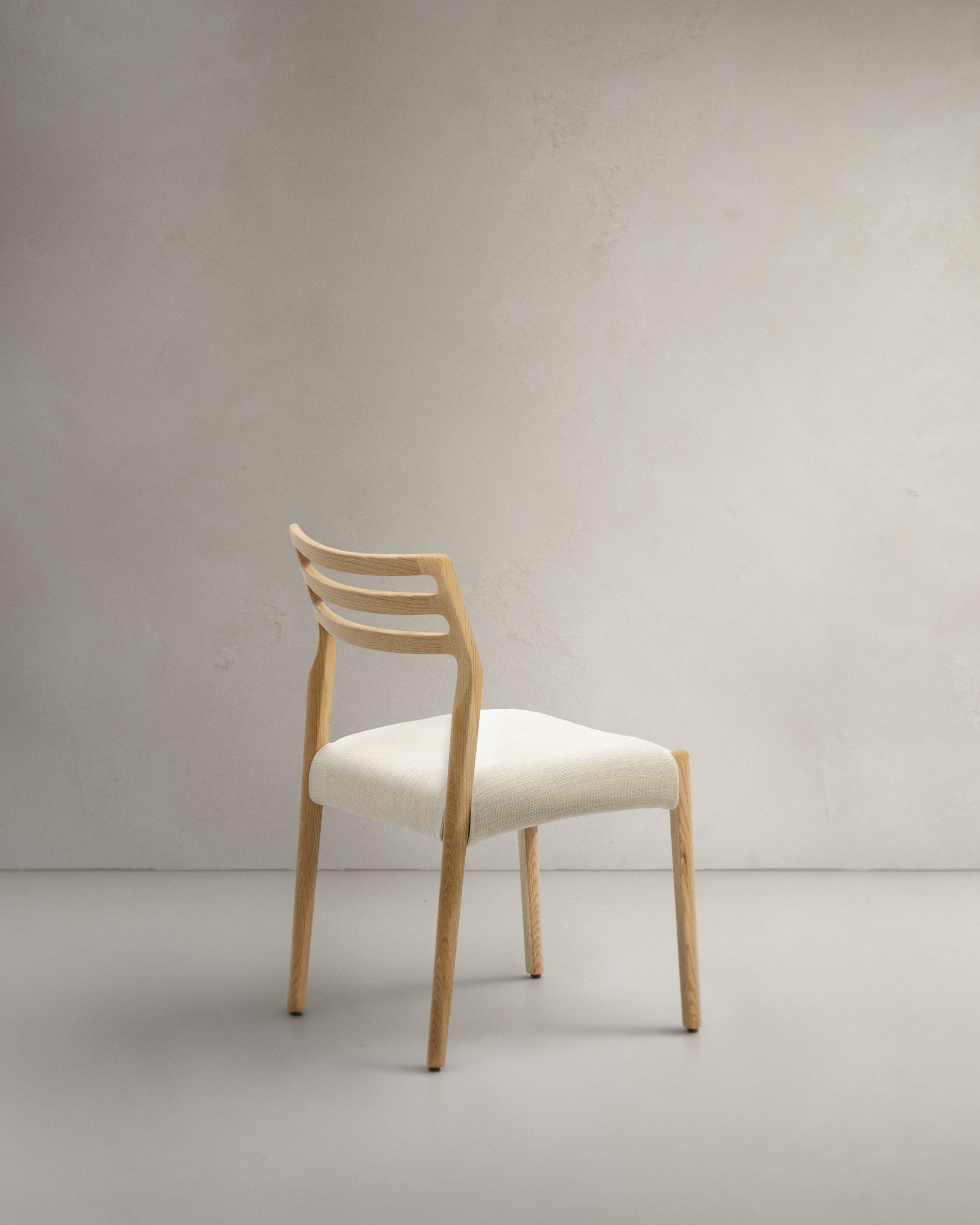 Cudia chair removable cover in beige chenille solid oak wood natural finish FSC Mix Credit - Product View