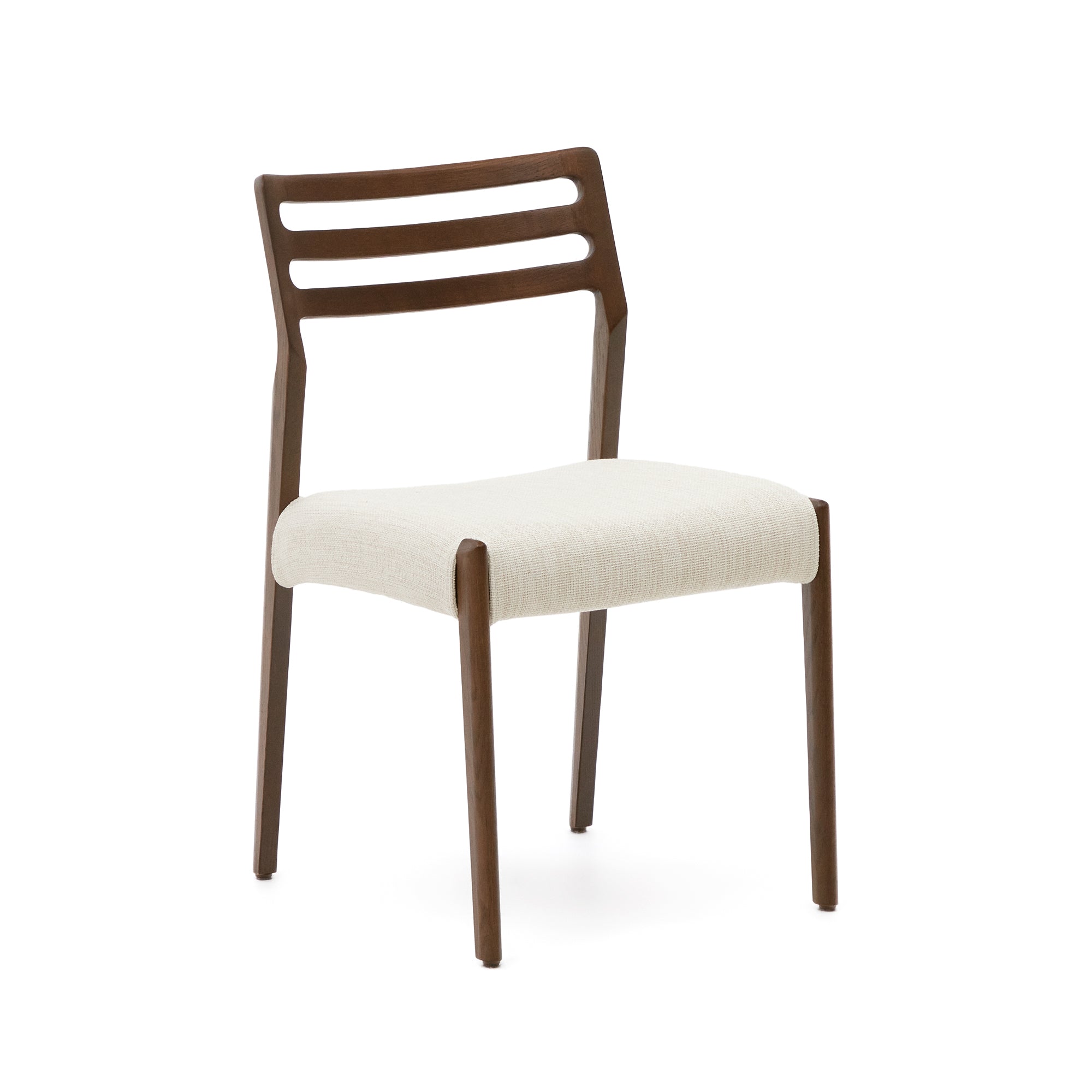 Cudia chair removable cover in beige chenille solid oak wood walnut finish FSC Mix Credit - Product Image