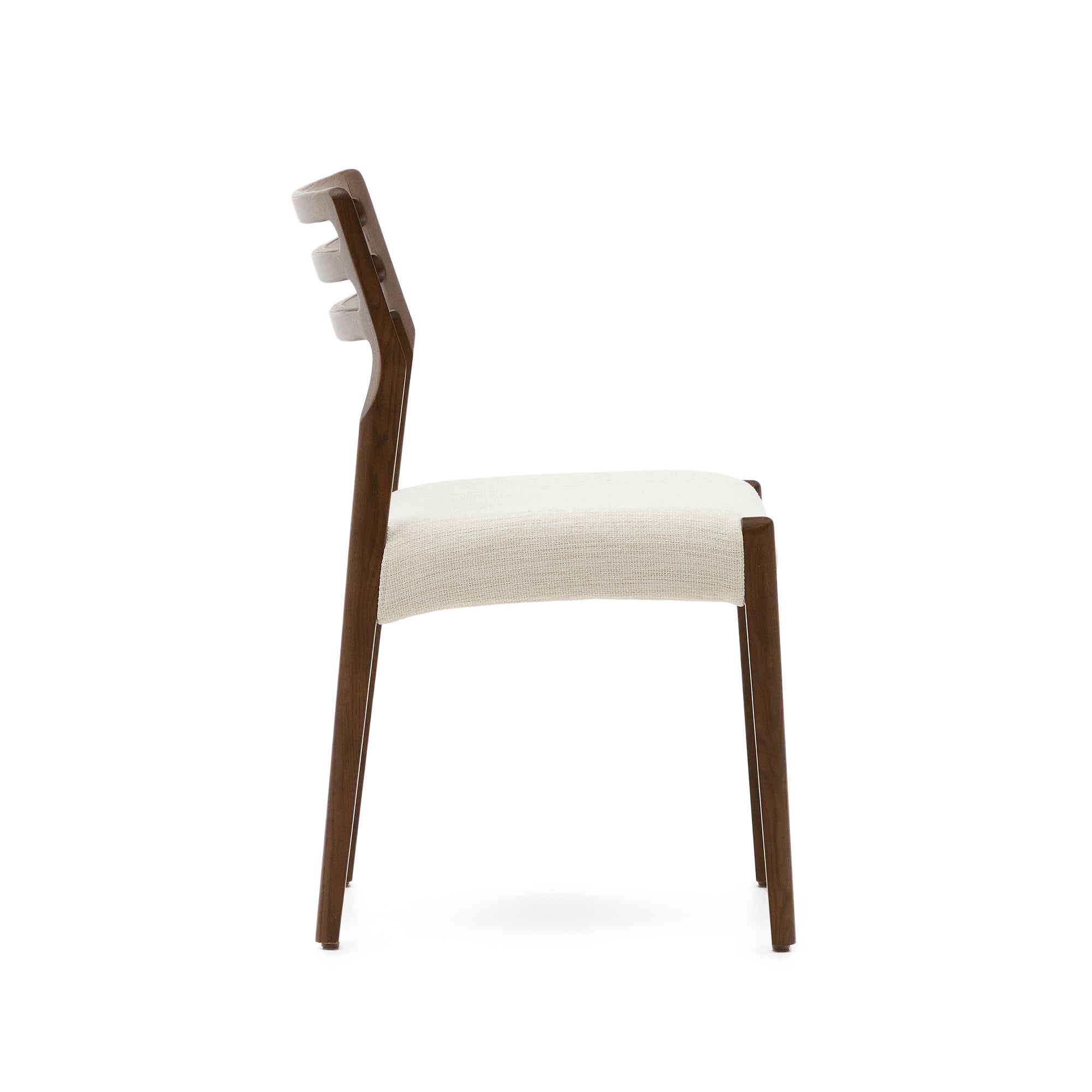 Cudia chair removable cover in beige chenille solid oak wood walnut finish FSC Mix Credit - Product Image
