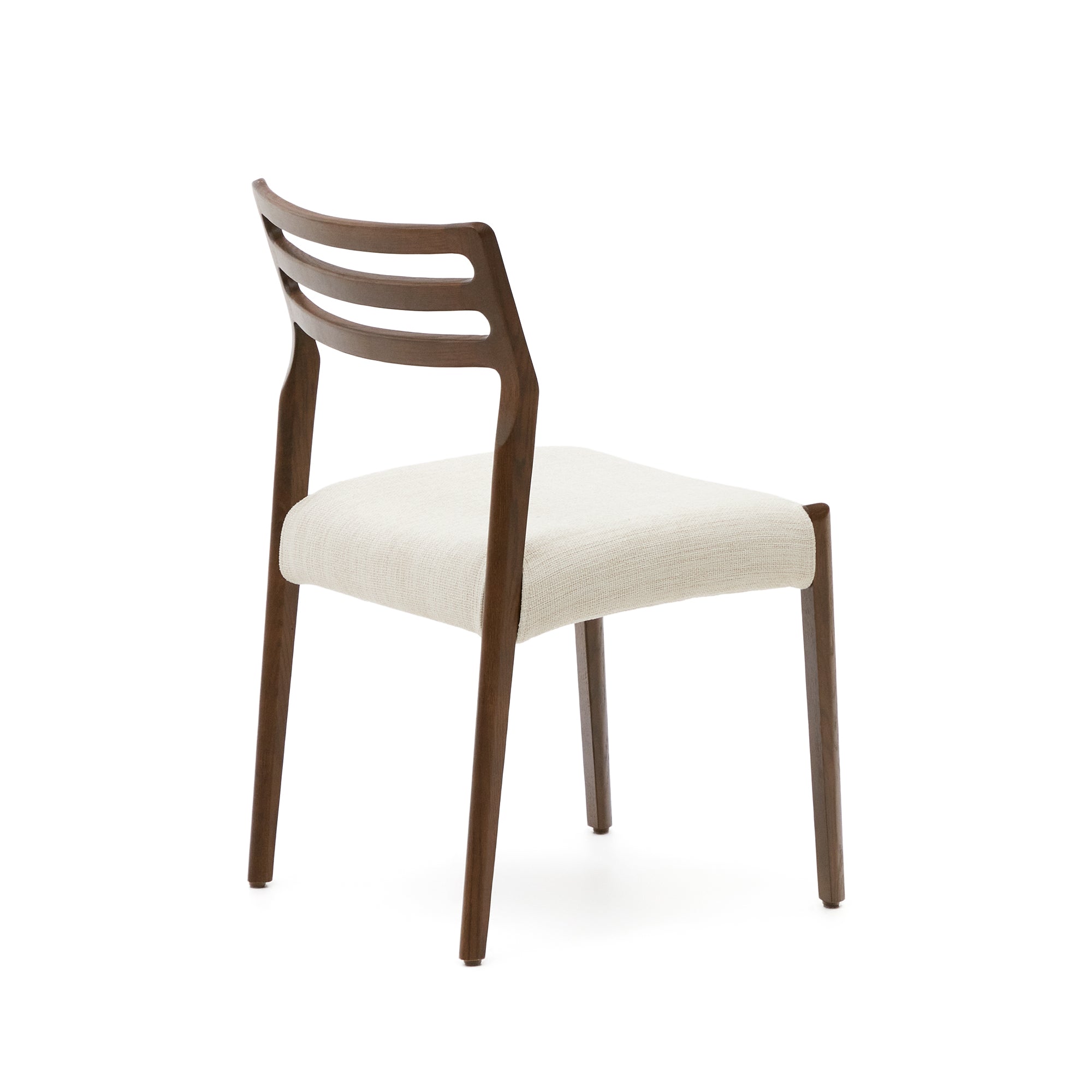 Cudia chair removable cover in beige chenille solid oak wood walnut finish FSC Mix Credit - Product Image