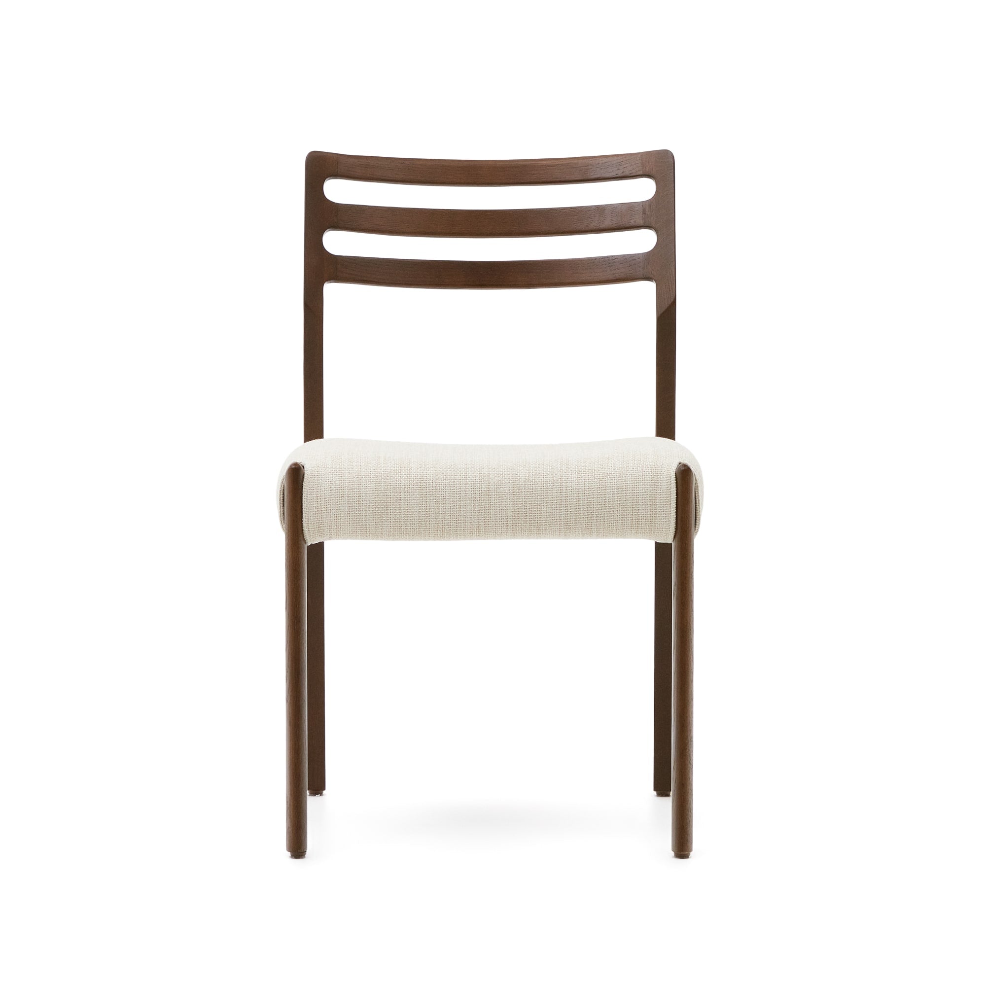 Cudia chair with removable cover, beige chenille, solid oak with walnut finish, FSC Mix Credit